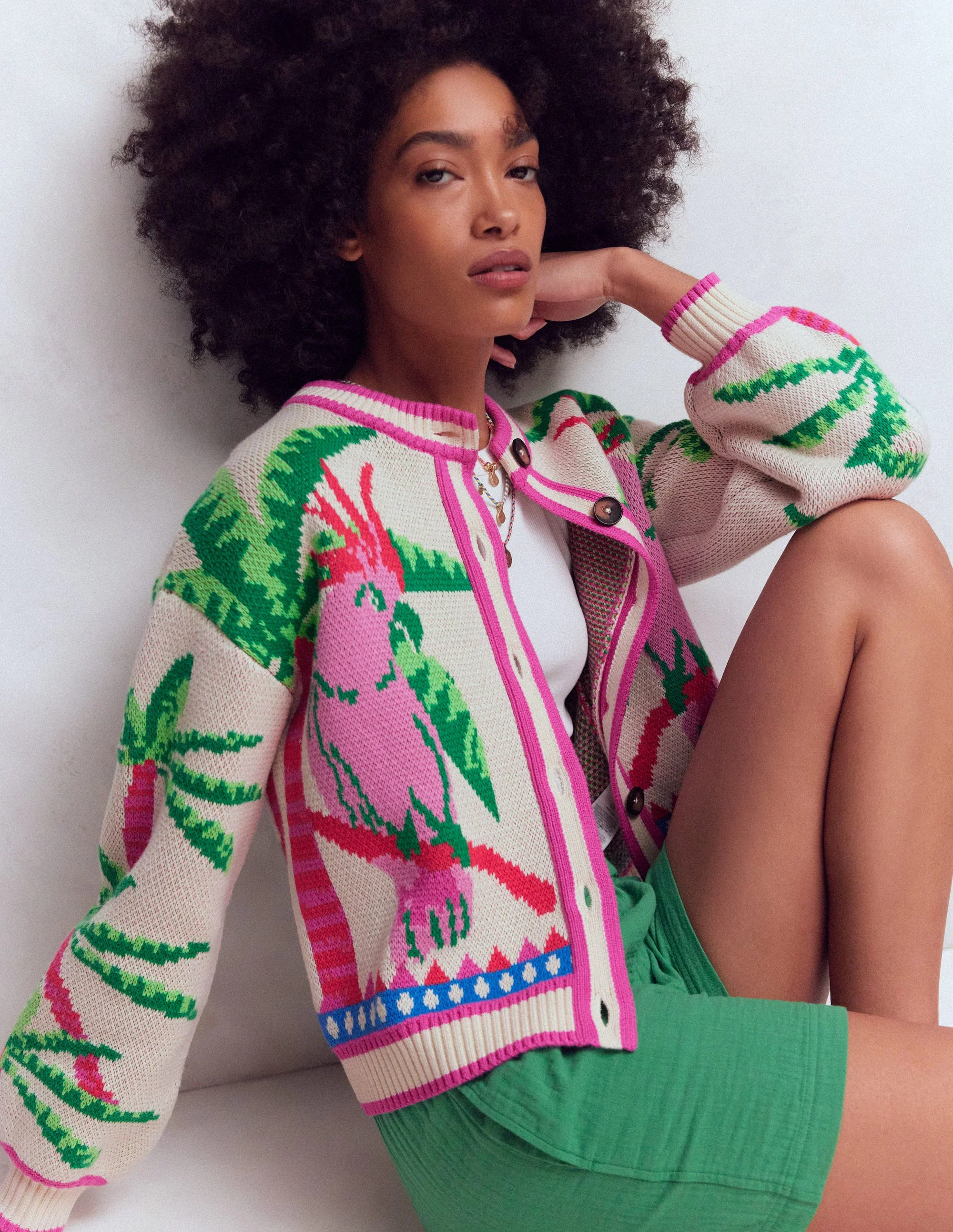 Abi Jacquard Cardigan-Warm Ivory, Palm Tree Birds - Image 6