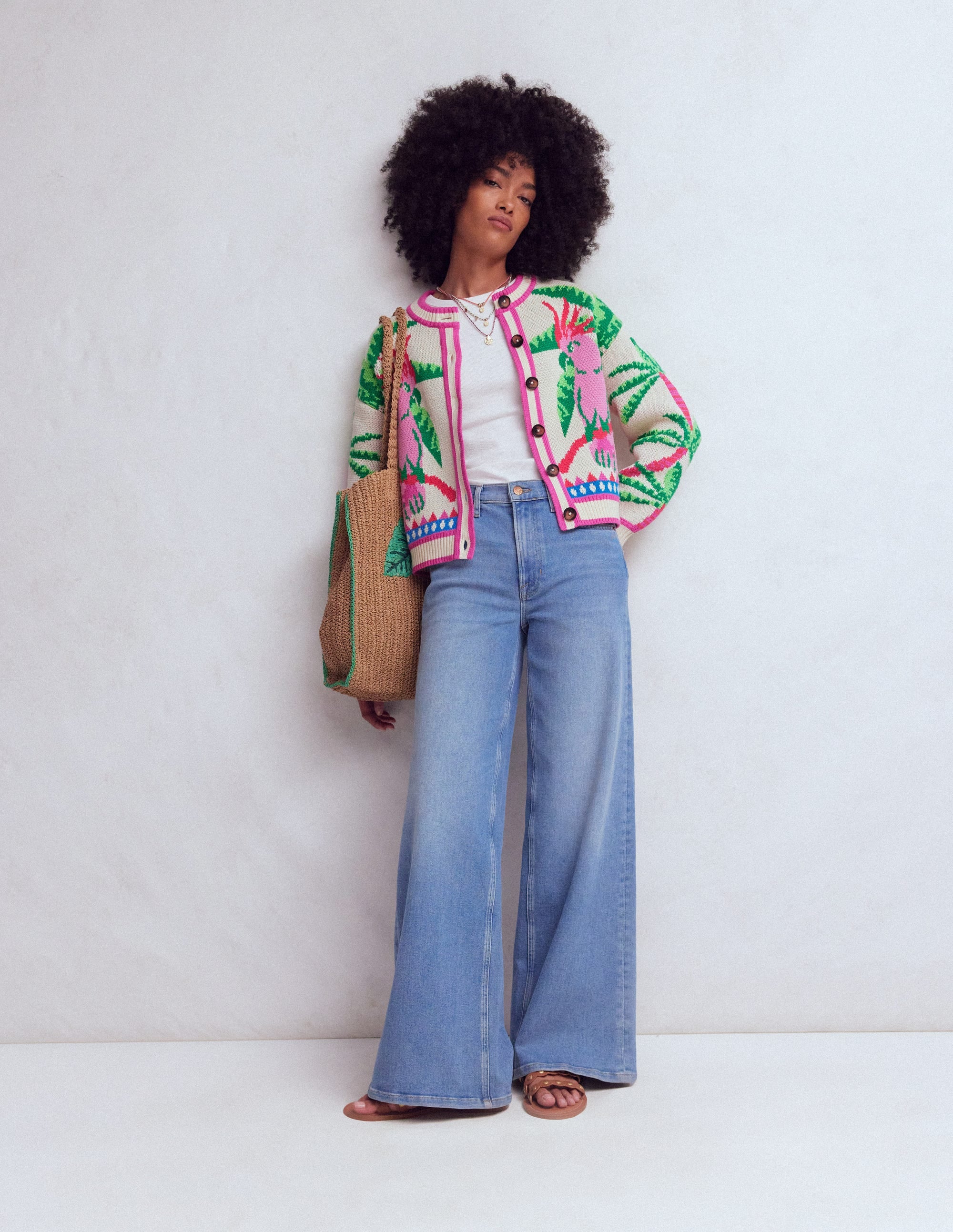 Abi Jacquard Cardigan-Warm Ivory, Palm Tree Birds - Image 7