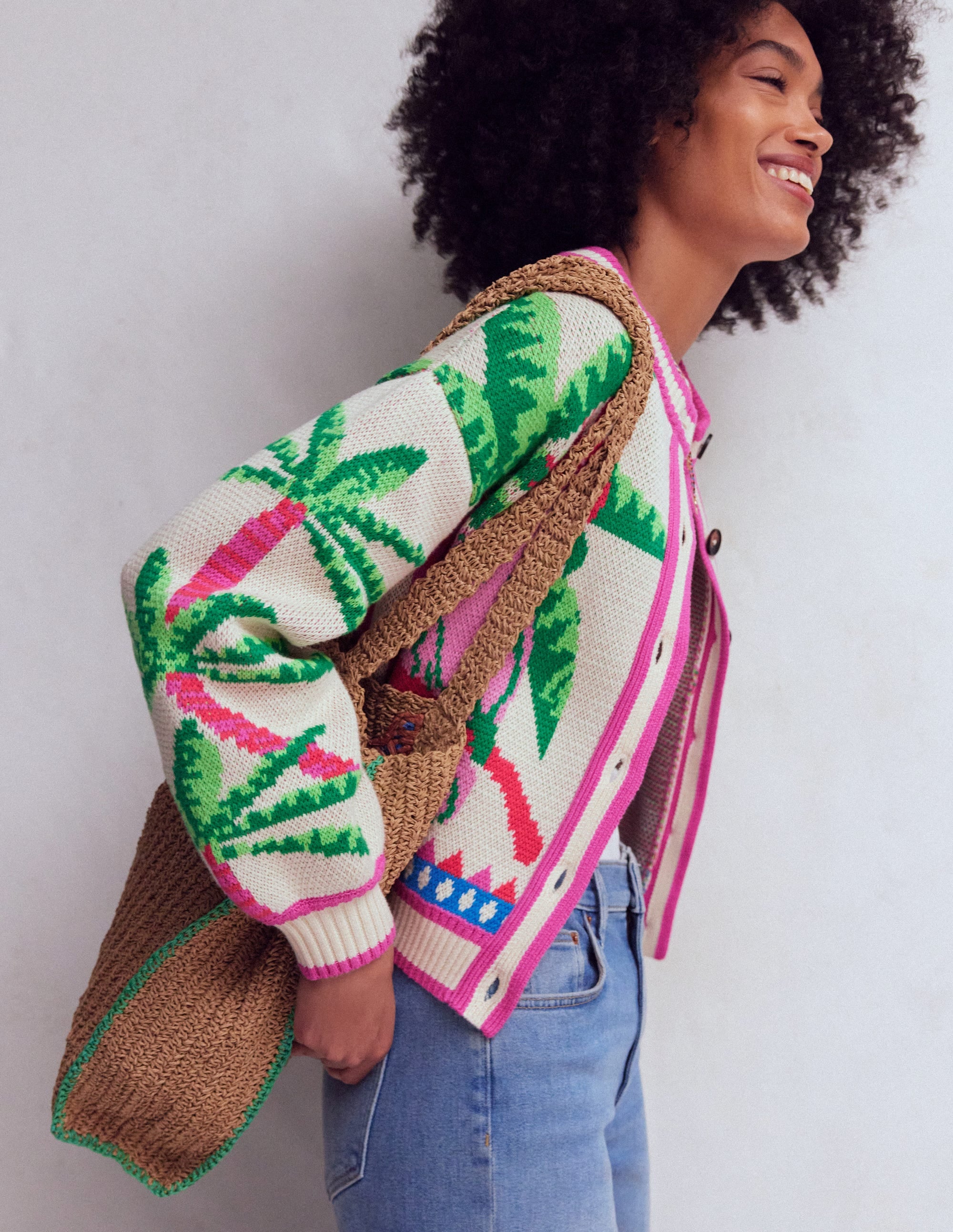 Abi Jacquard Cardigan-Warm Ivory, Palm Tree Birds - Image 8