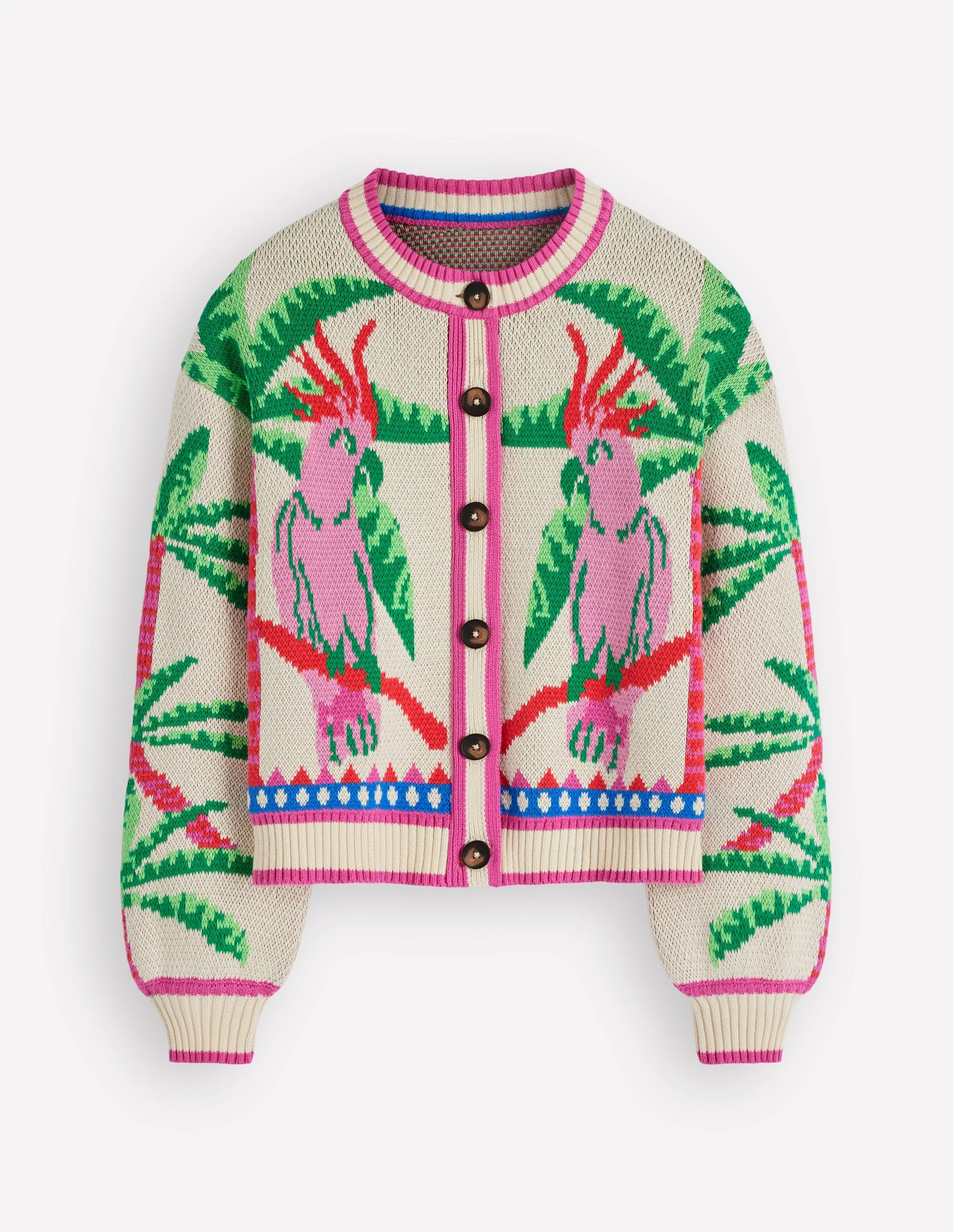 Abi Jacquard Cardigan-Warm Ivory, Palm Tree Birds - Image 9