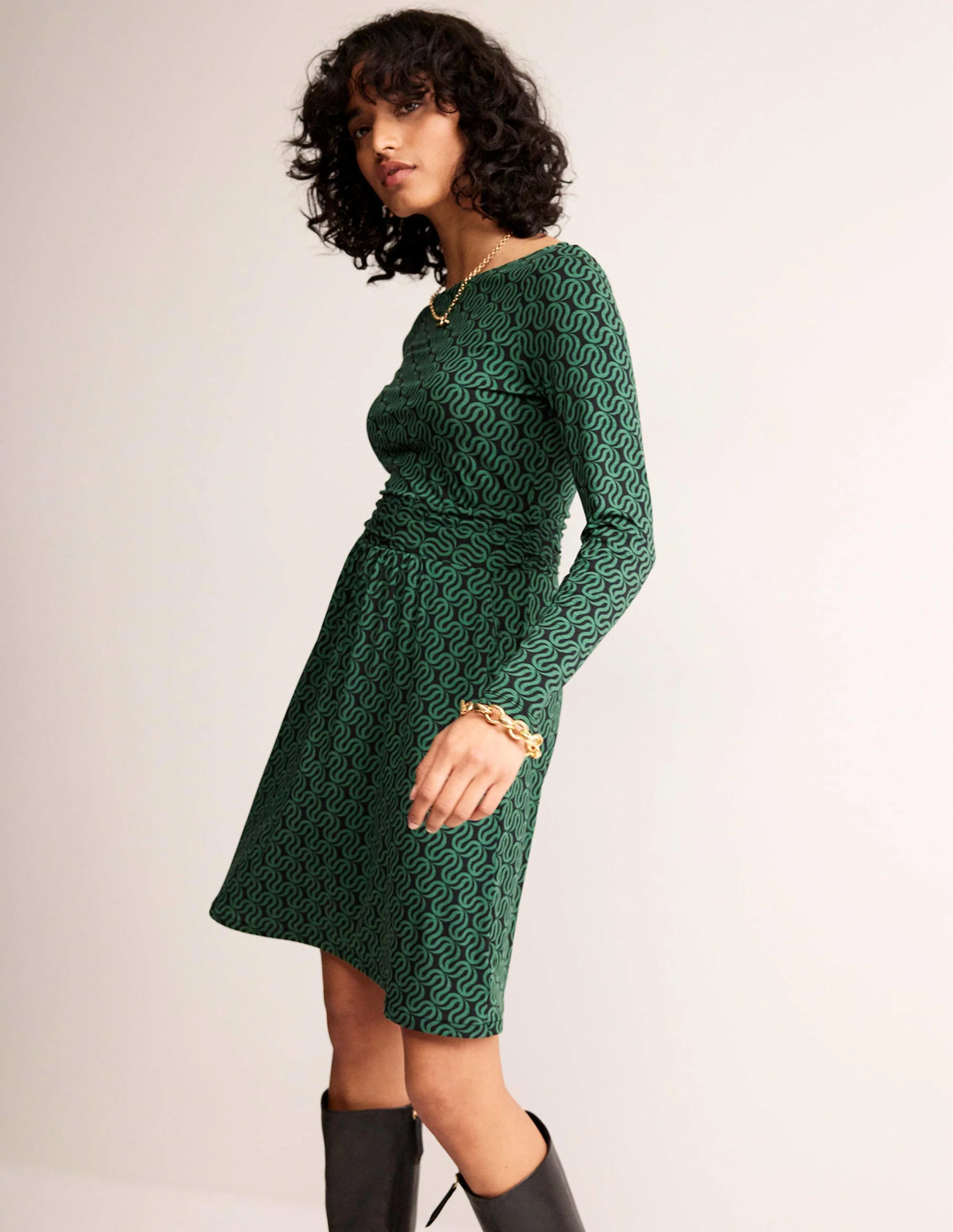 Abigail Jersey Dress-Black, Ribbon Wave