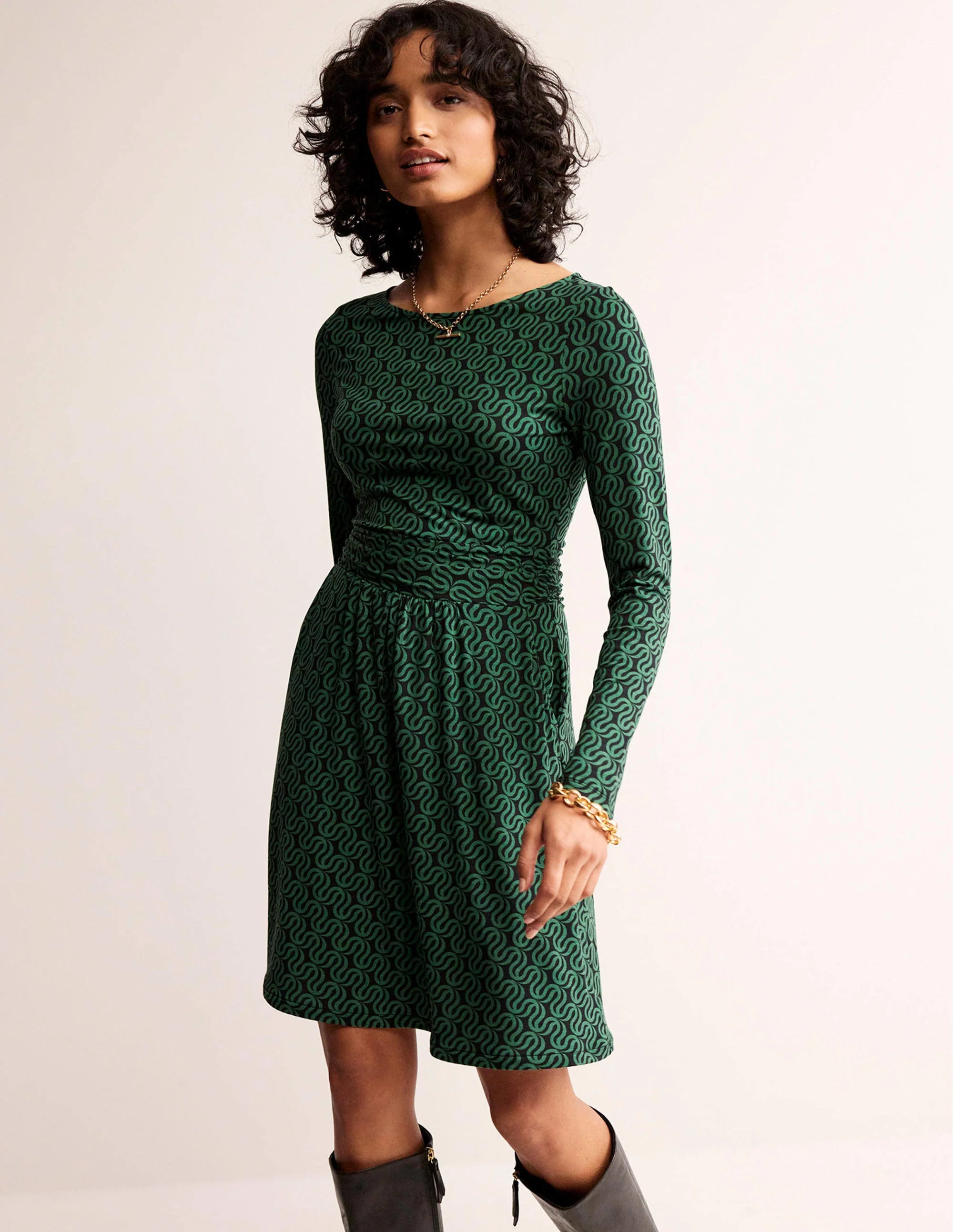 Abigail Jersey Dress-Black, Ribbon Wave - Image 4