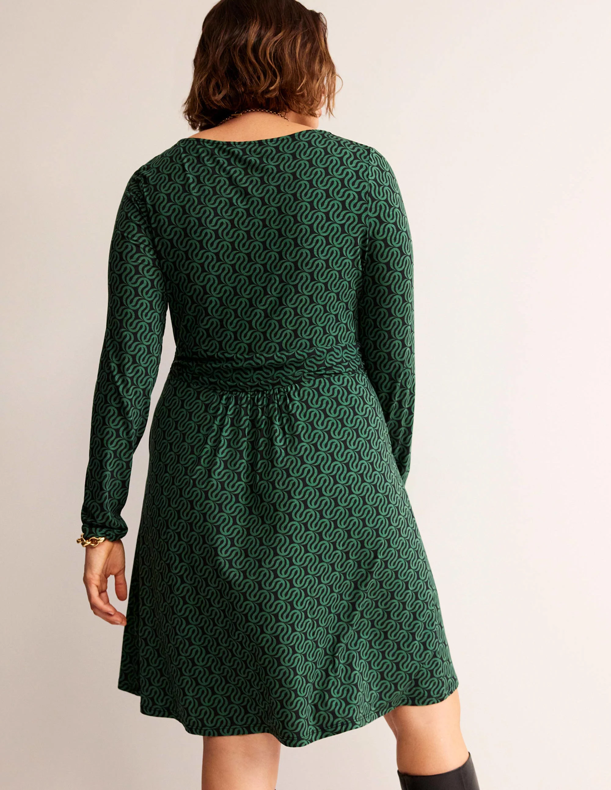 Abigail Jersey Dress-Black, Ribbon Wave - Image 6