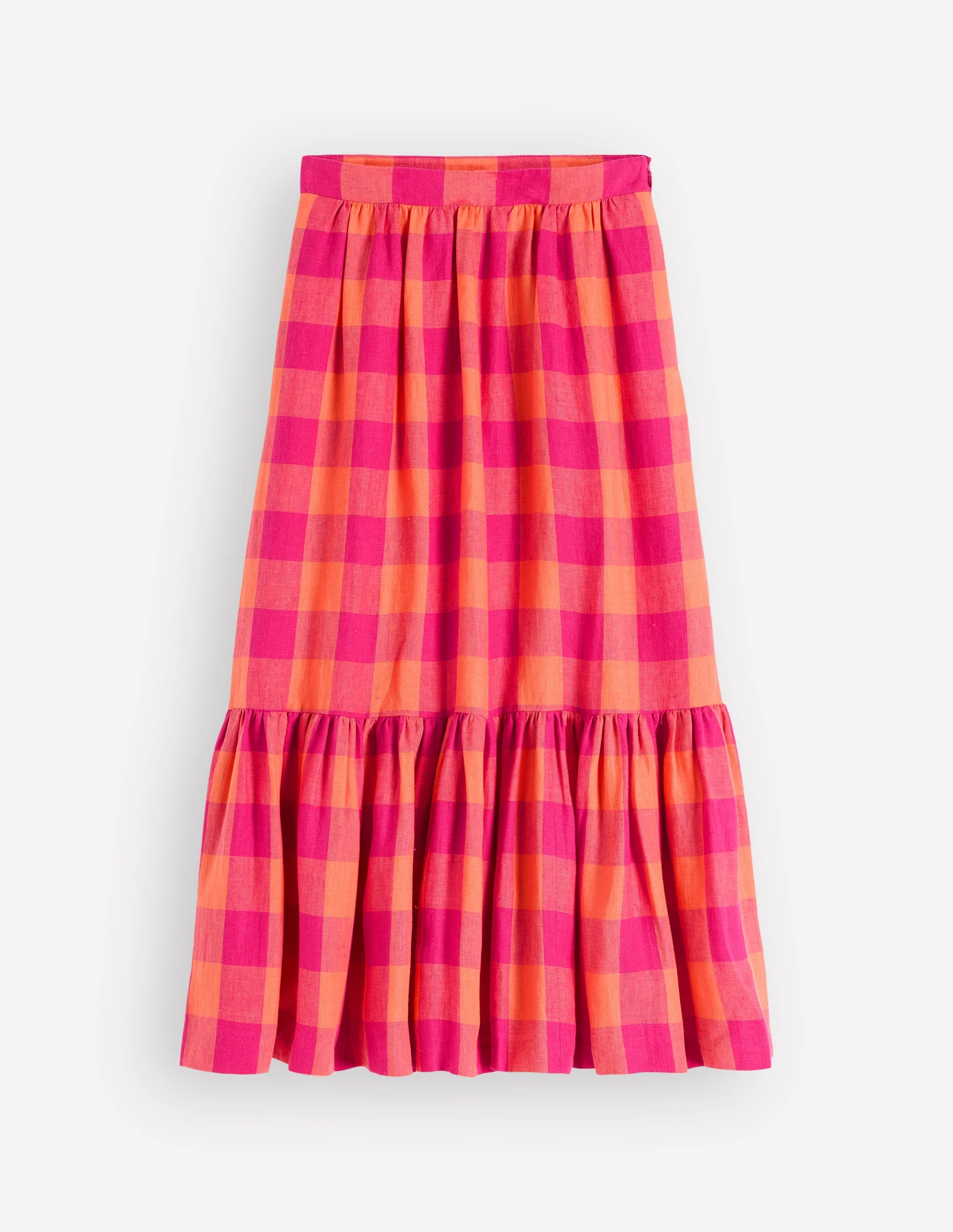 Abigail Linen Maxi Skirt-Zesty Orange, Pink Gingham - Image 5