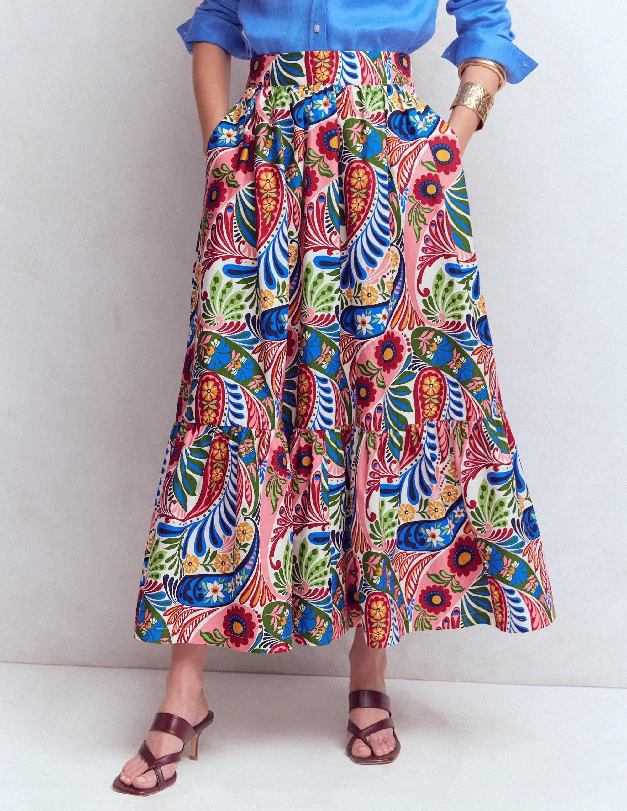 Abigail Poplin Maxi Skirt-Multi, Enchanted Paisley - Image 4
