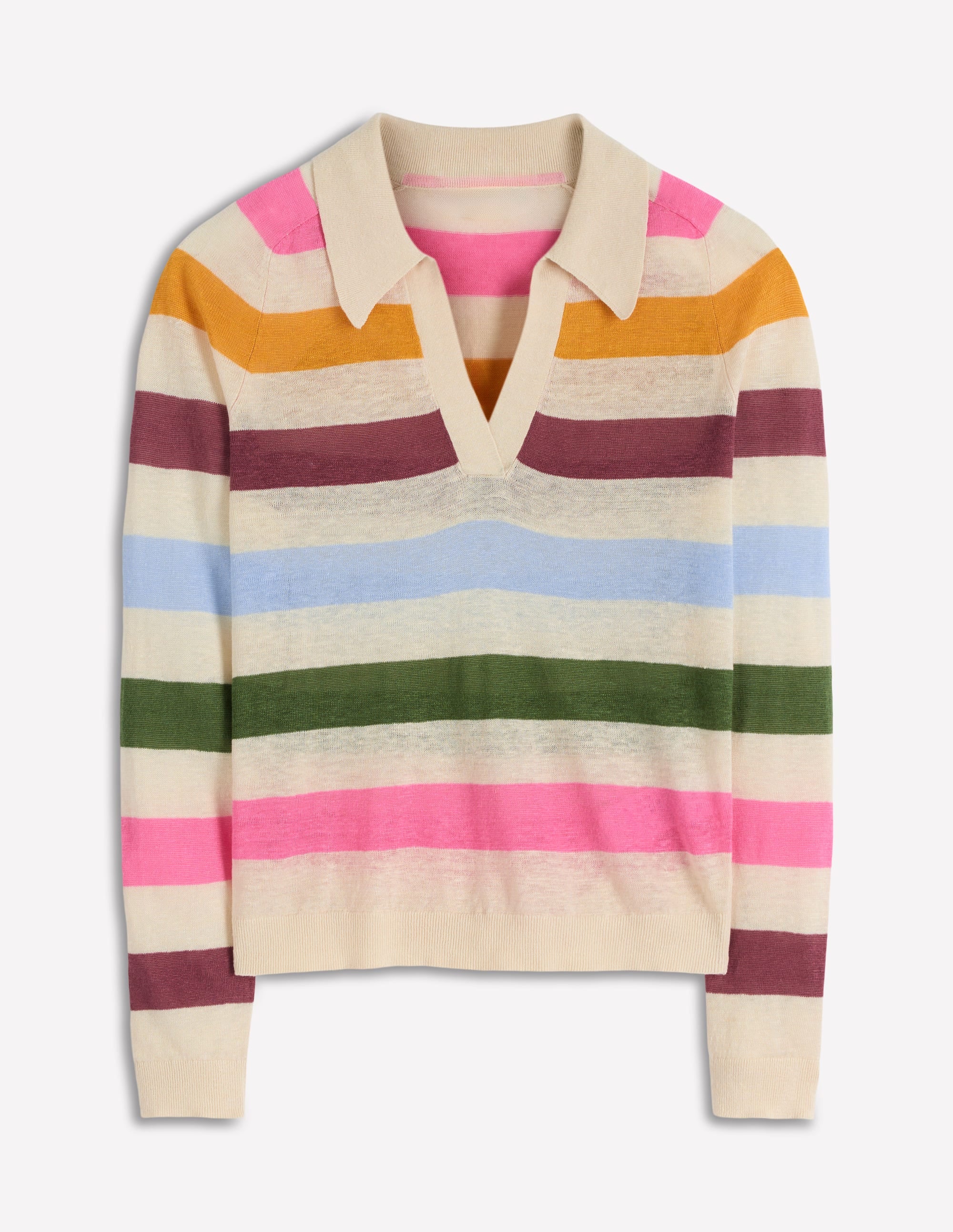 Agnes Collared Linen Jumper-Ivory, Pink, Green Multistripe - Image 6