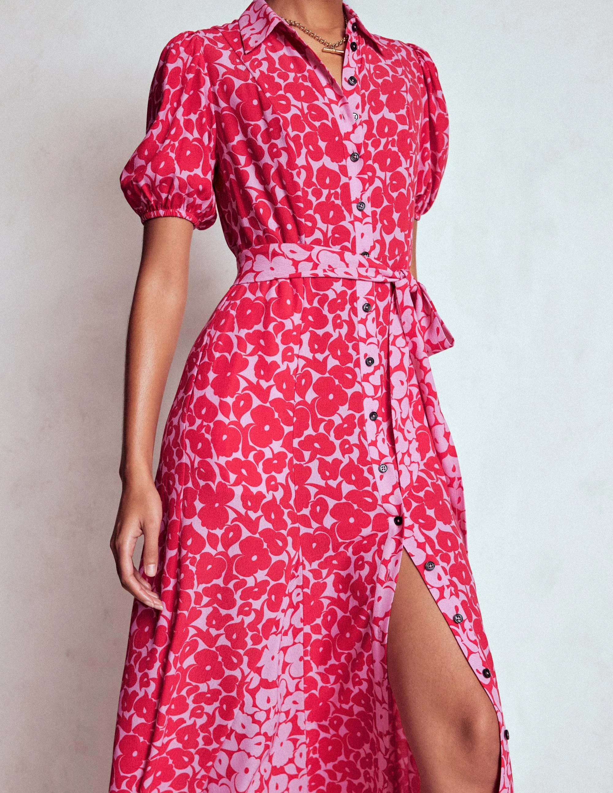 Alegra Midi Shirt Dress-Jewel Red, Leafy Grove - Image 2