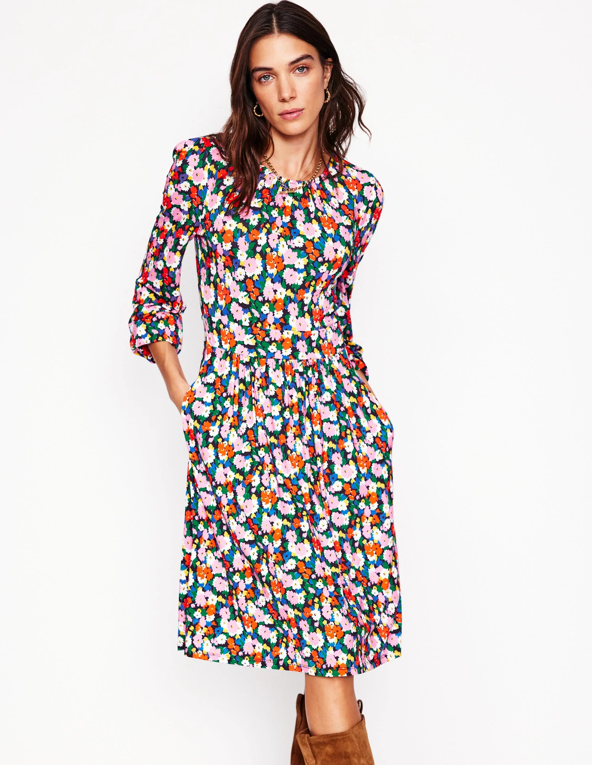 Alexandra Blouson Jersey Dress-Multi, Painterly Meadow