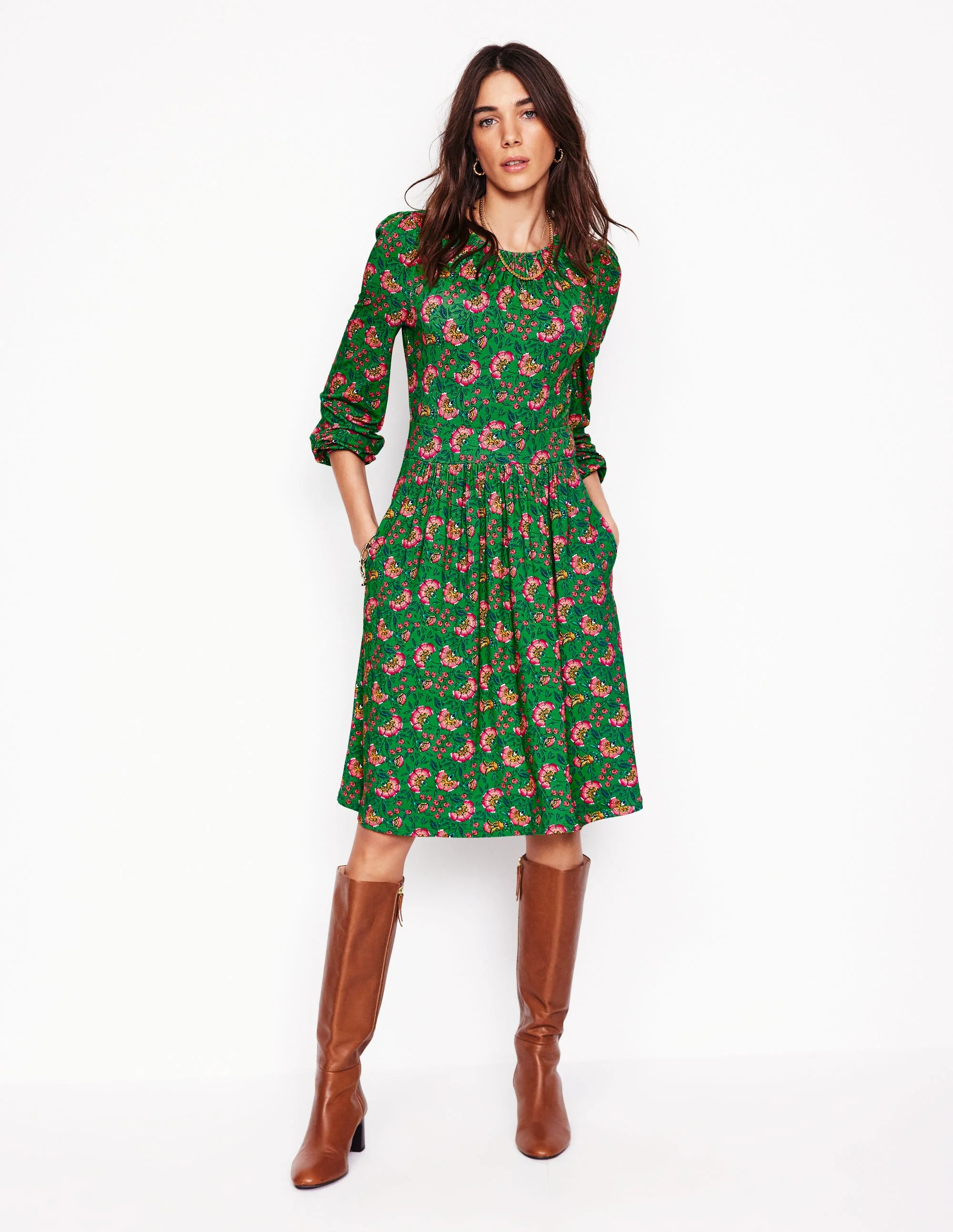 Alexandra Blouson Jersey Dress-Paradise Green, Vine - Image 4