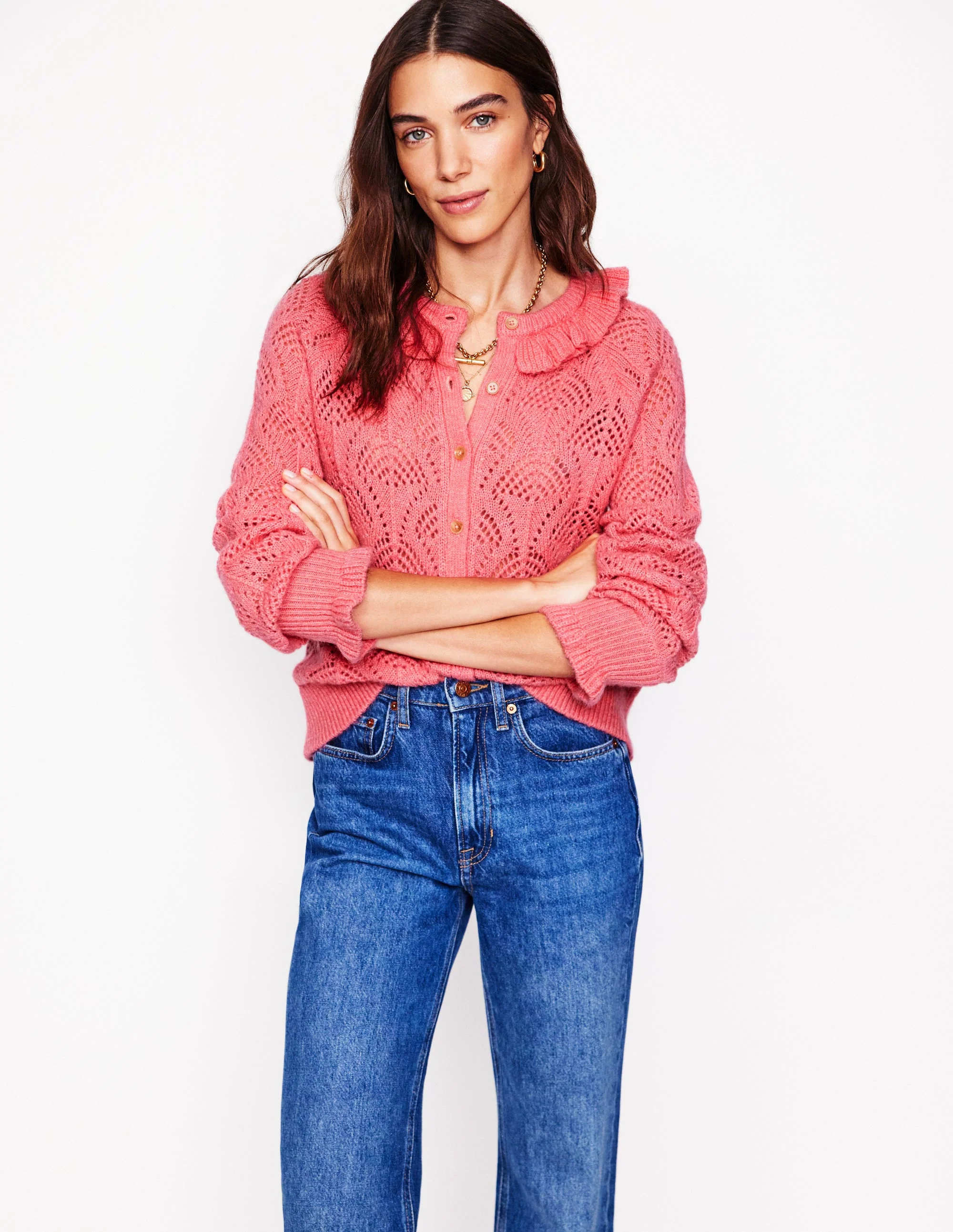 Alice Fluffy Stitch Cardigan-Salmon Pink