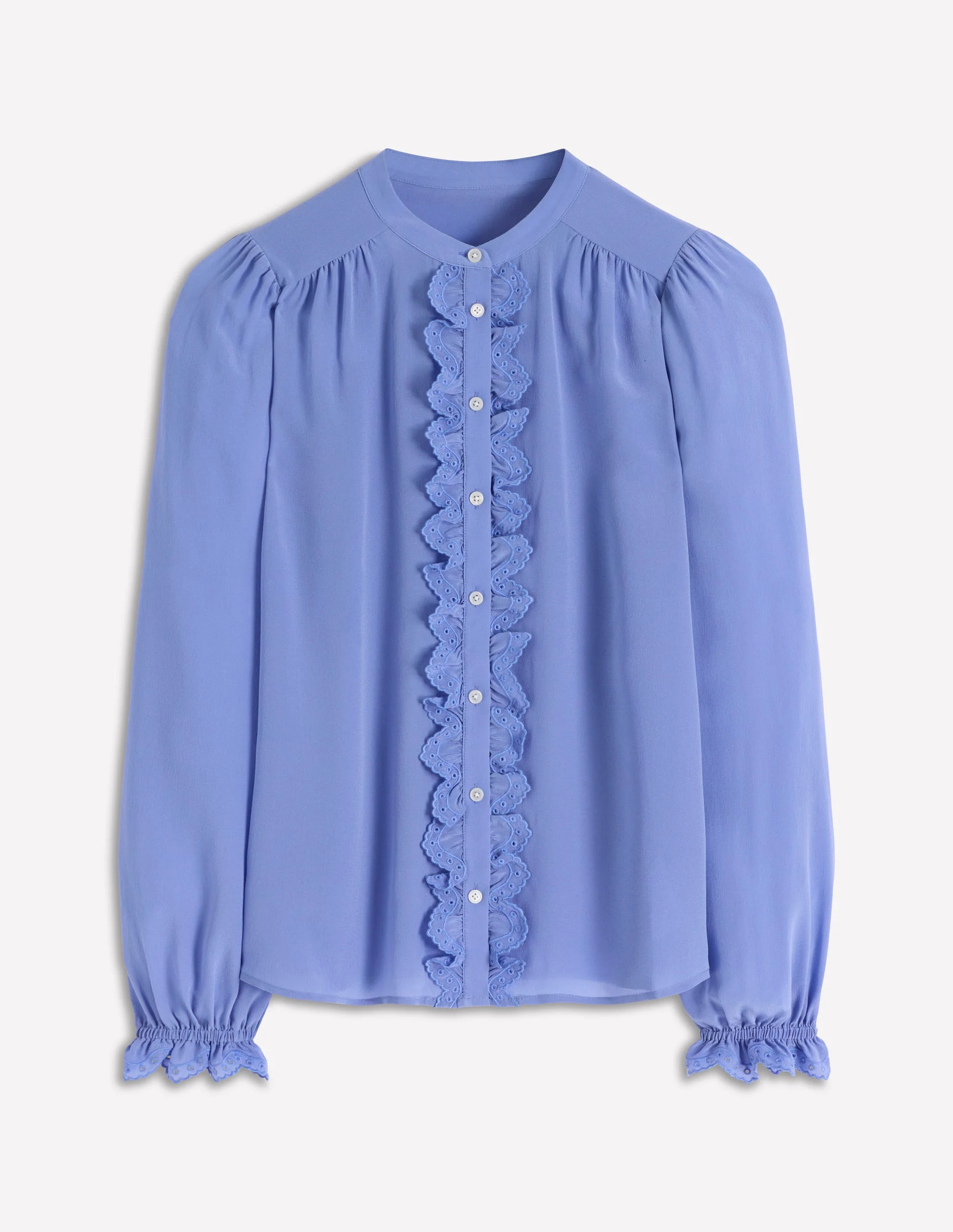 Alice Frill Front Silk Top-Soft Blue Broderie - Image 5