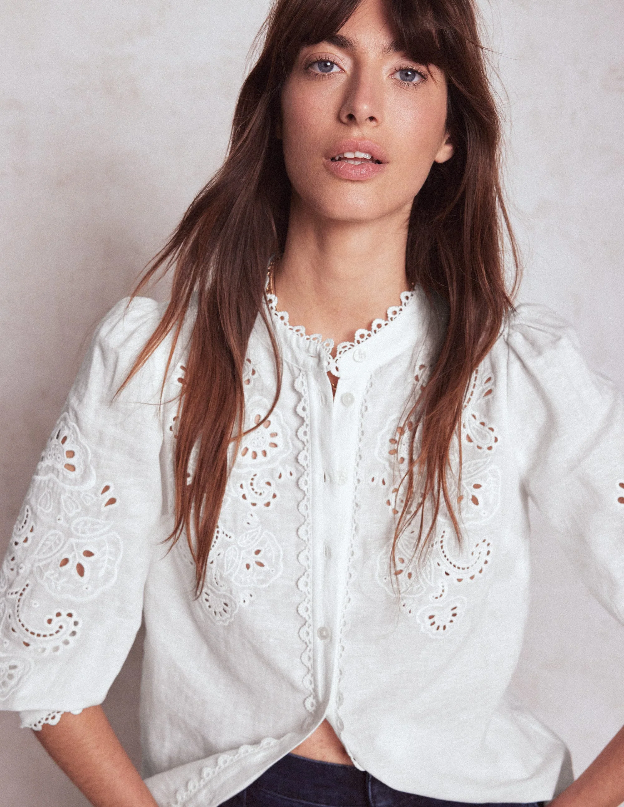 Alicia Cutwork Linen Top-White, Cutwork Embroidery