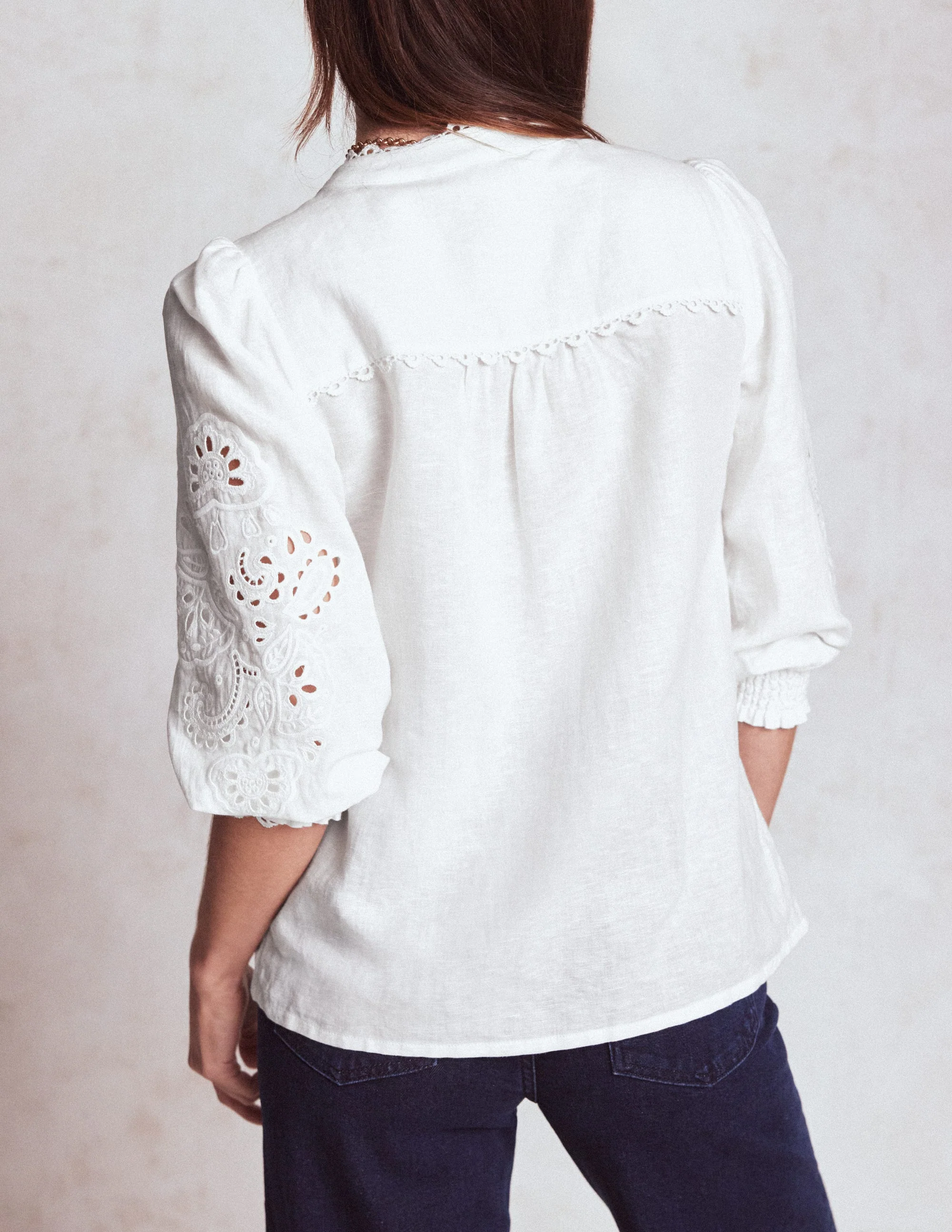 Alicia Cutwork Linen Top-White, Cutwork Embroidery - Image 3