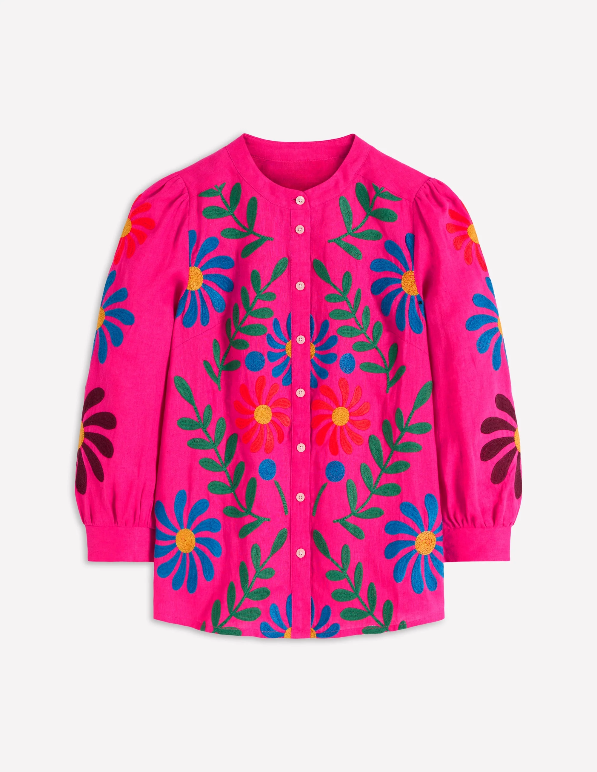 Alicia Linen Top-Pink Peony, Flower Embroidery - Image 7