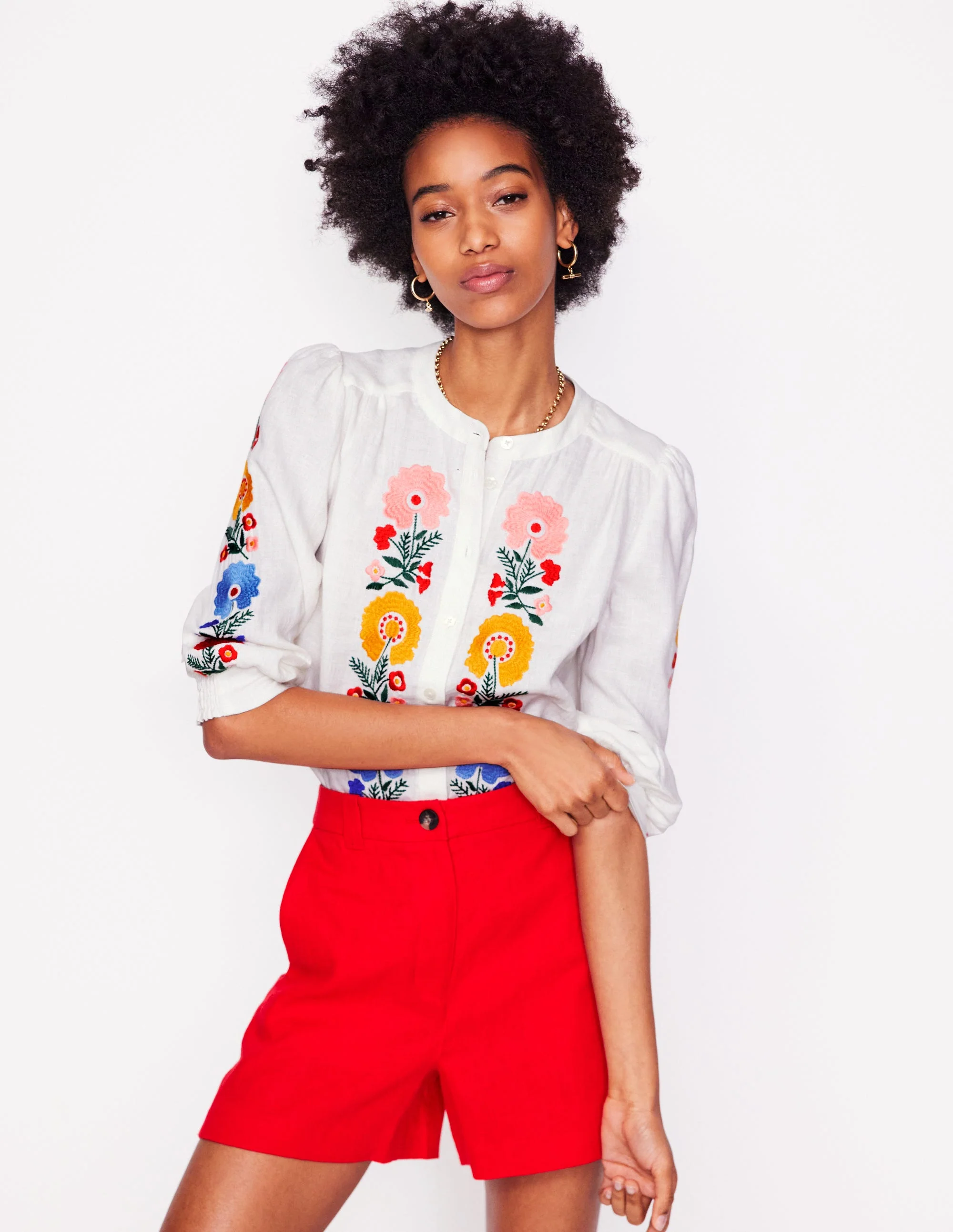 Alicia Linen Top-White, Floral Embroidery - Image 8