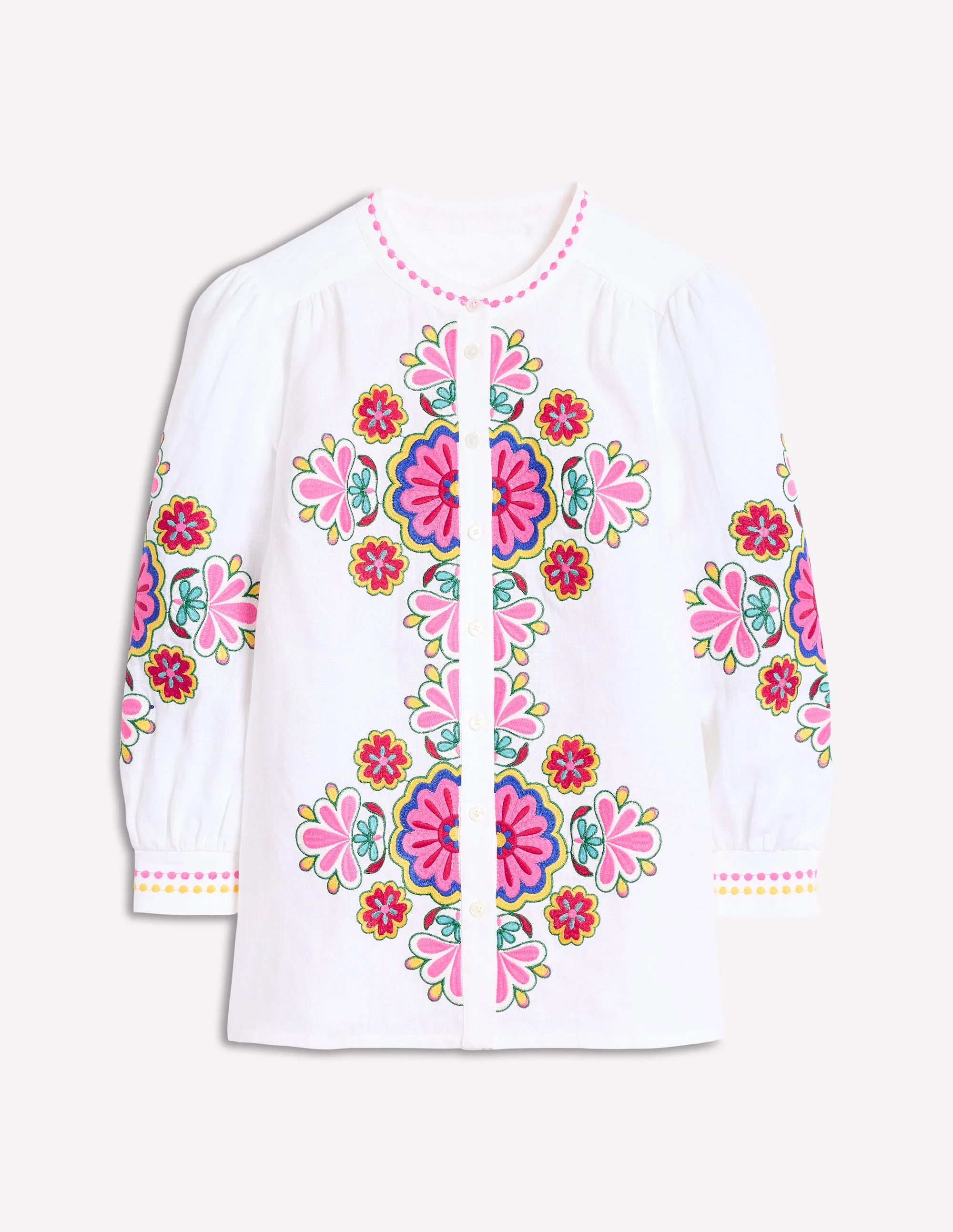 Alicia Linen Top-White, Floral Embroidery - Image 7