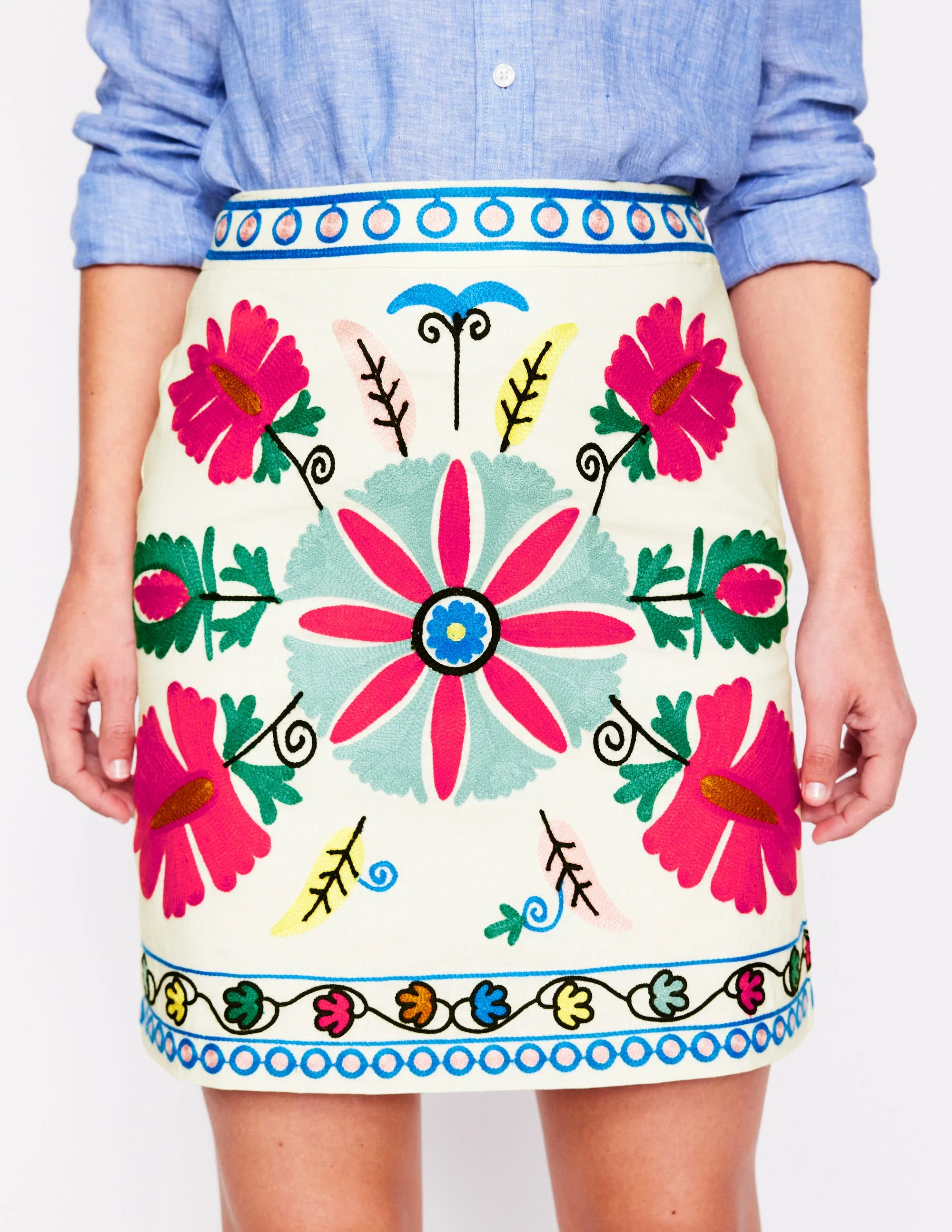 Aline Embroidered Linen Skirt-Ivory Embroidery - Image 4