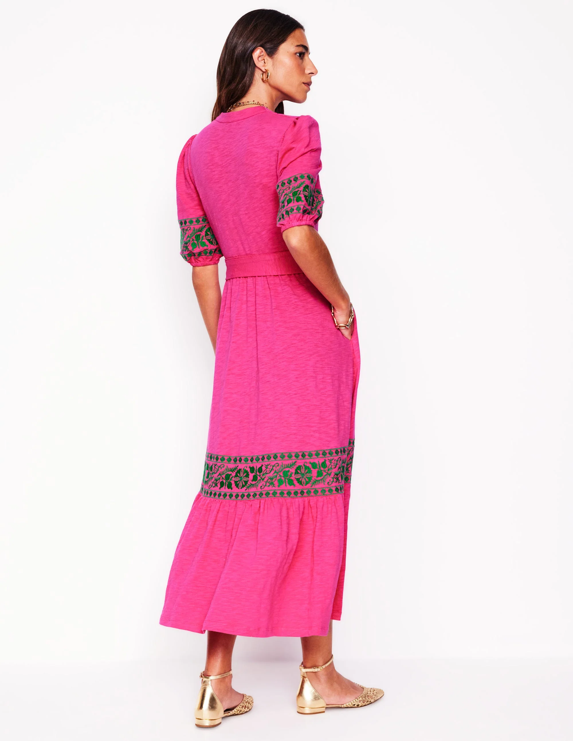 Amara Embroidered Jersey Dress-Pink Peony - Image 3
