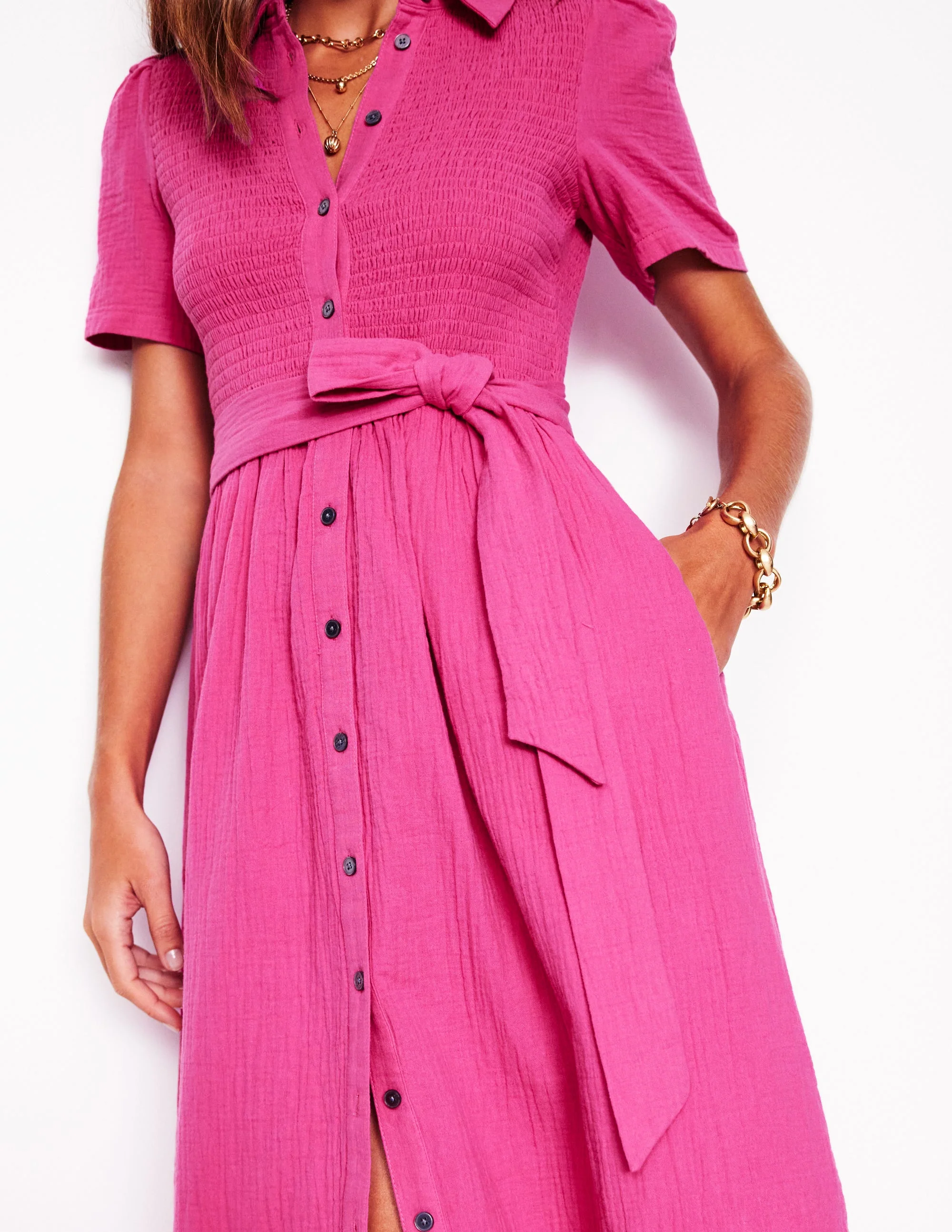 Amber Double Cloth Midi Dress-Cosmos Pink - Image 2