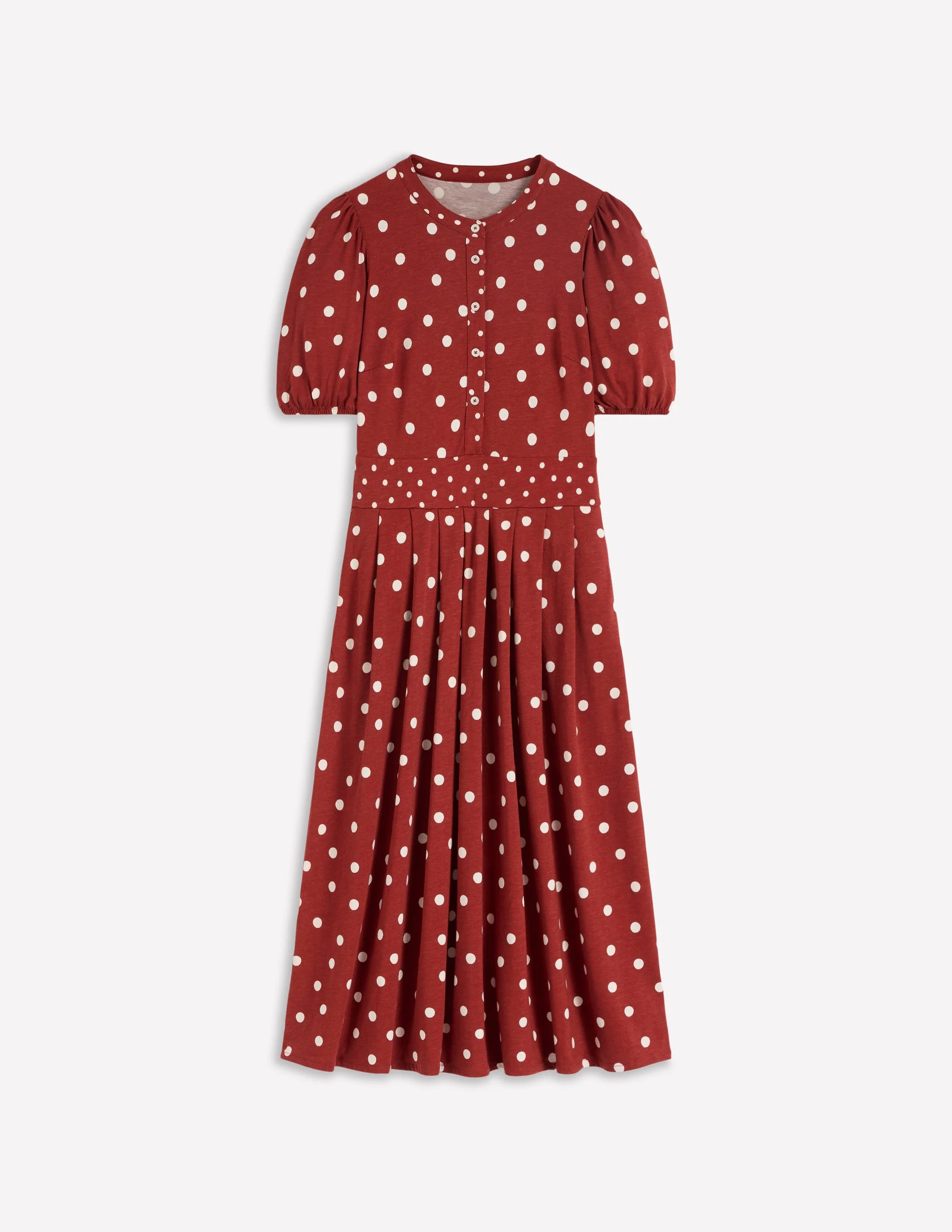 Amber Pleat Jersey Midi Dress-Burnt Orange, Painted Dot - Image 7
