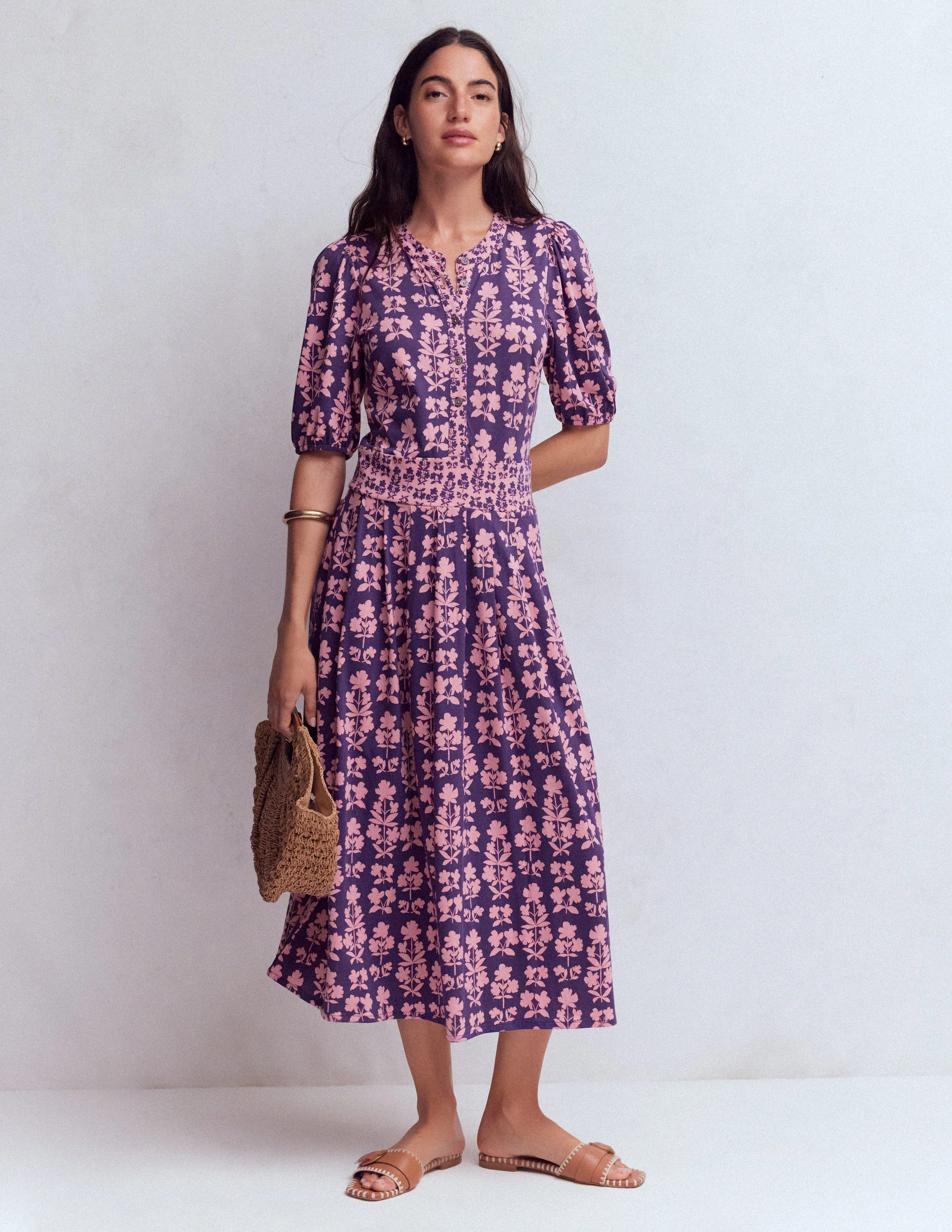 Amber Pleat Jersey Midi Dress-Calla Lilly, Blossom Grove