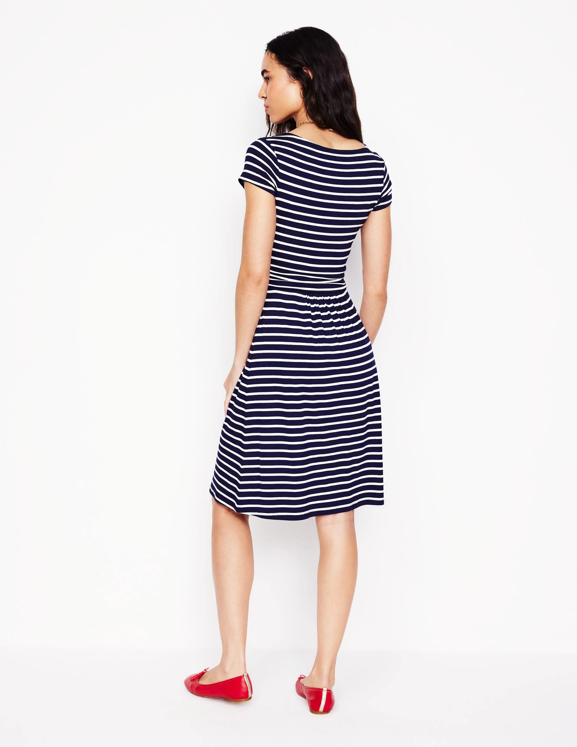 Amelie Jersey Dress-Navy, Ivory Stripe - Image 3