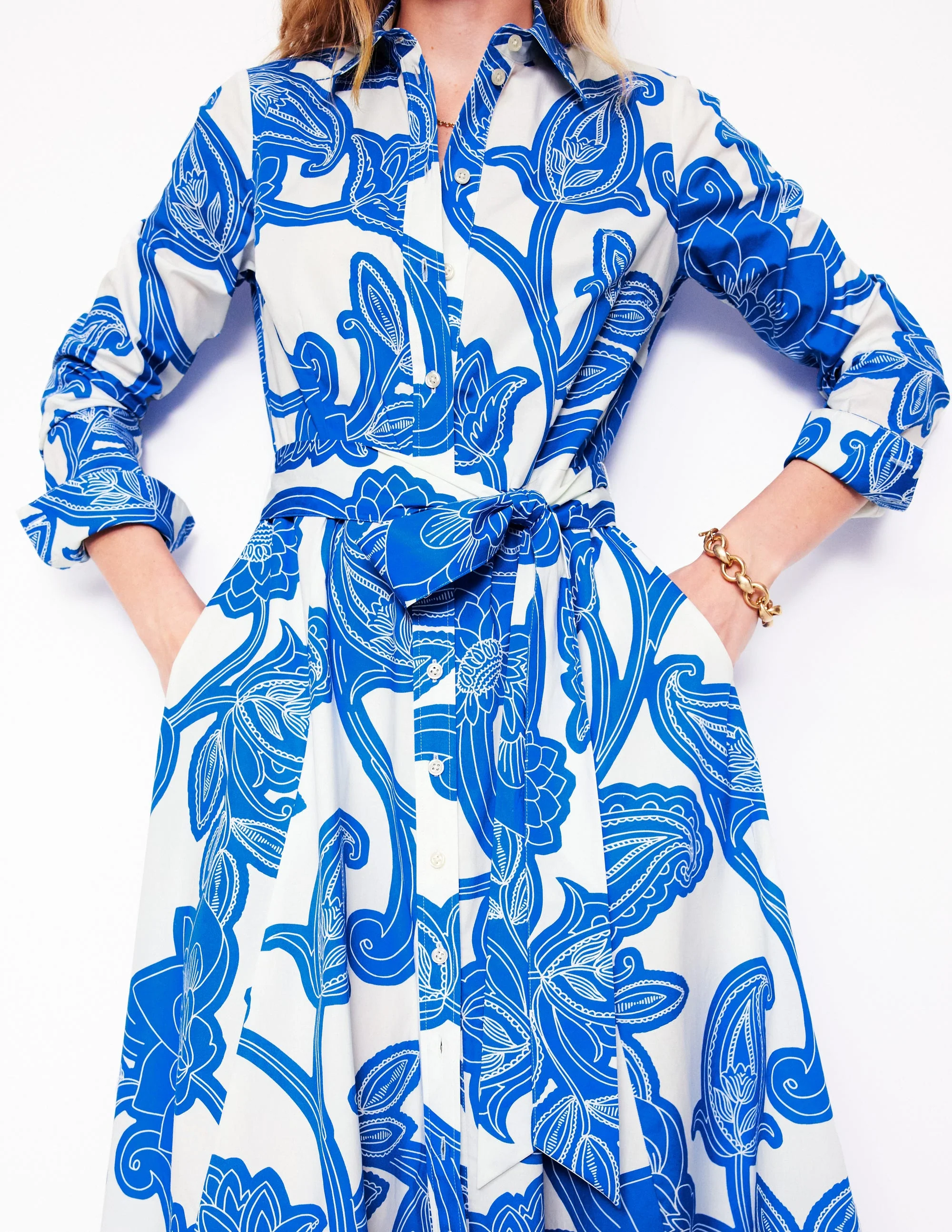 Amy Cotton Midi Shirt Dress-Cerulean Blue, Paisley Whirl - Image 2