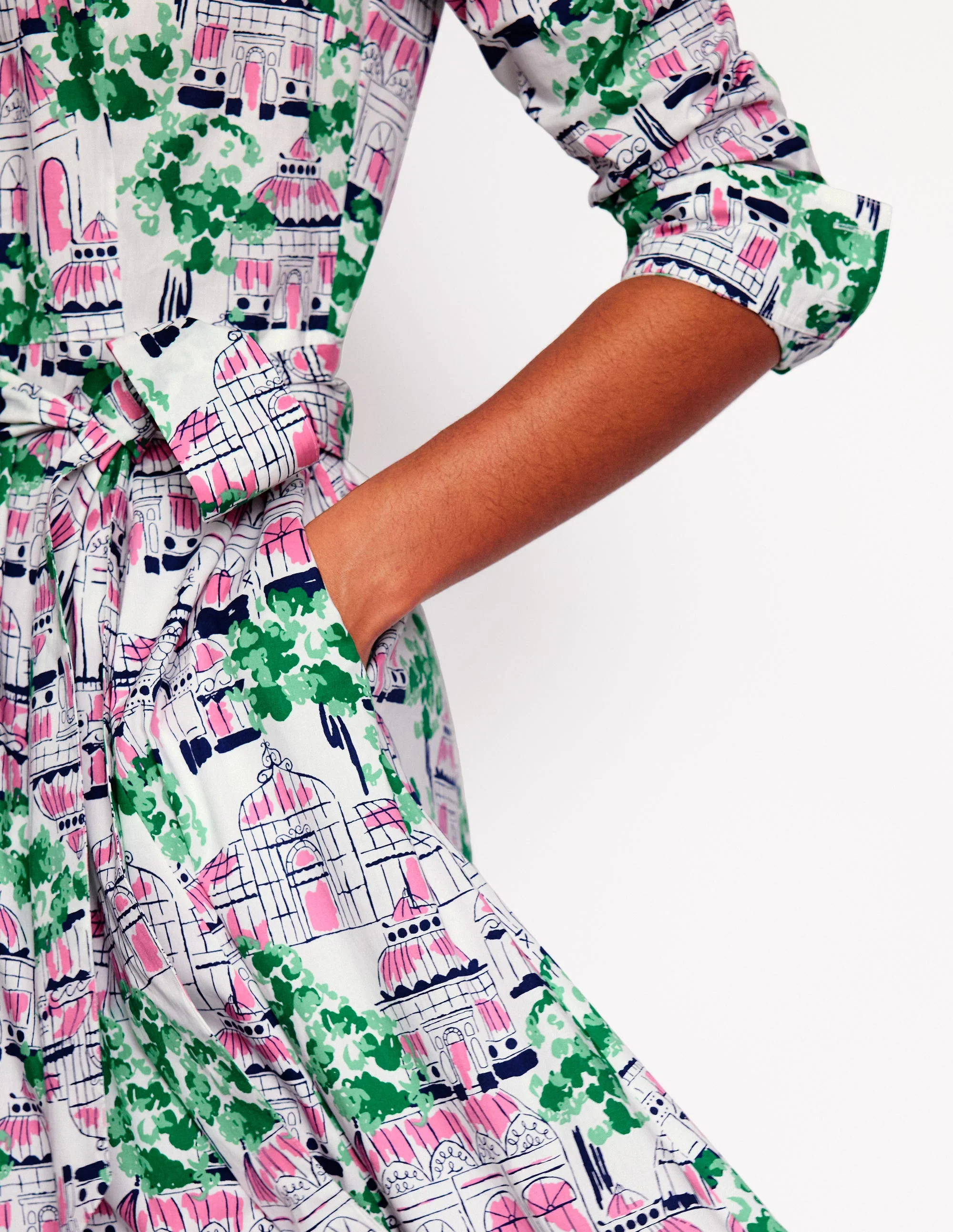Amy Cotton Midi Shirt Dress-Ivory, Botanical Greenhouse - Image 2