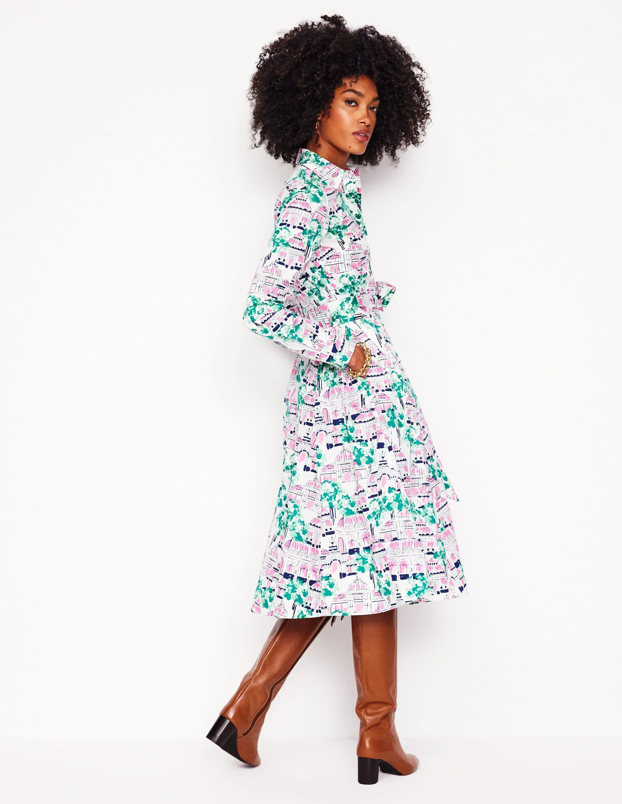 Amy Cotton Midi Shirt Dress-Ivory, Botanical Greenhouse - Image 3