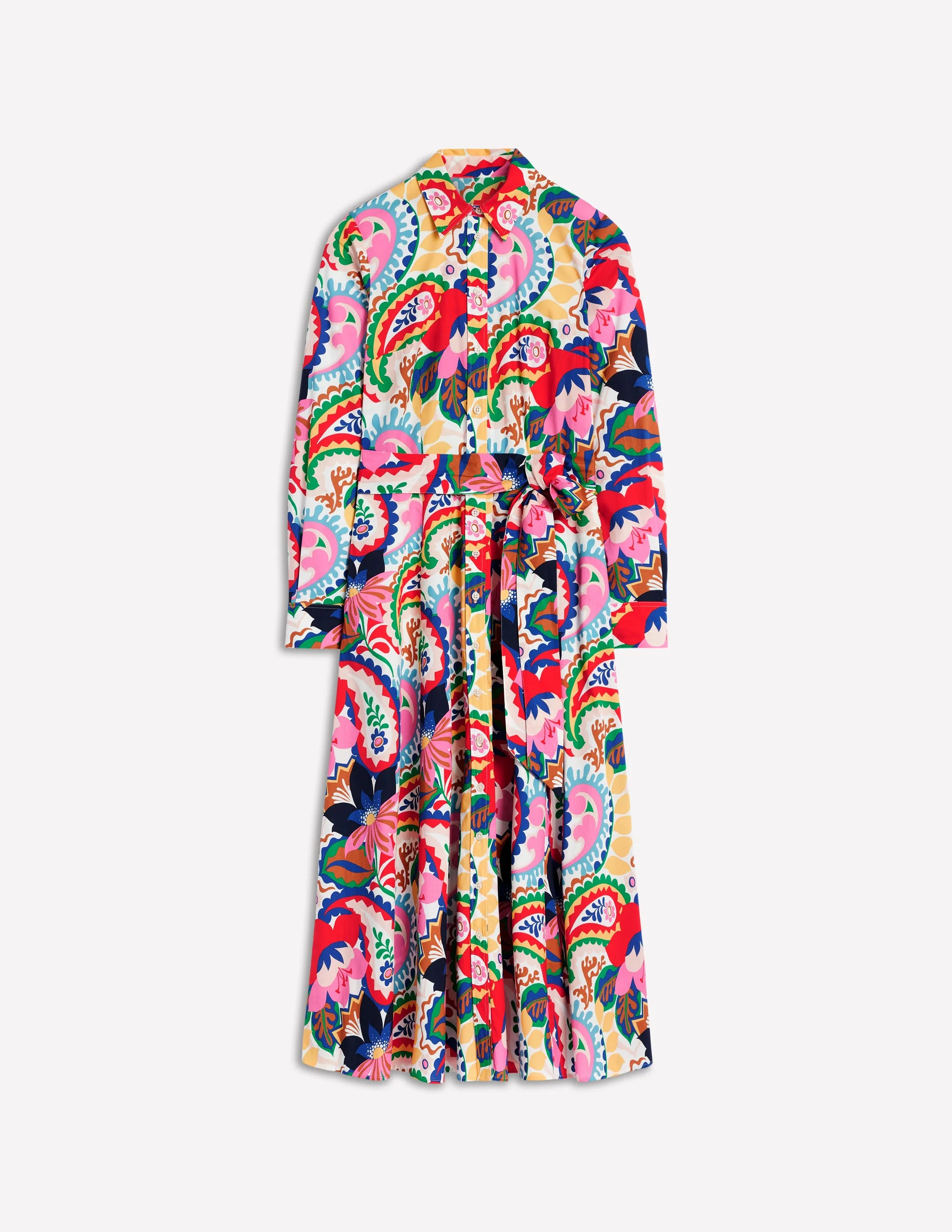 Amy Cotton Midi Shirt Dress-Ivory, Botanical Paisley - Image 6