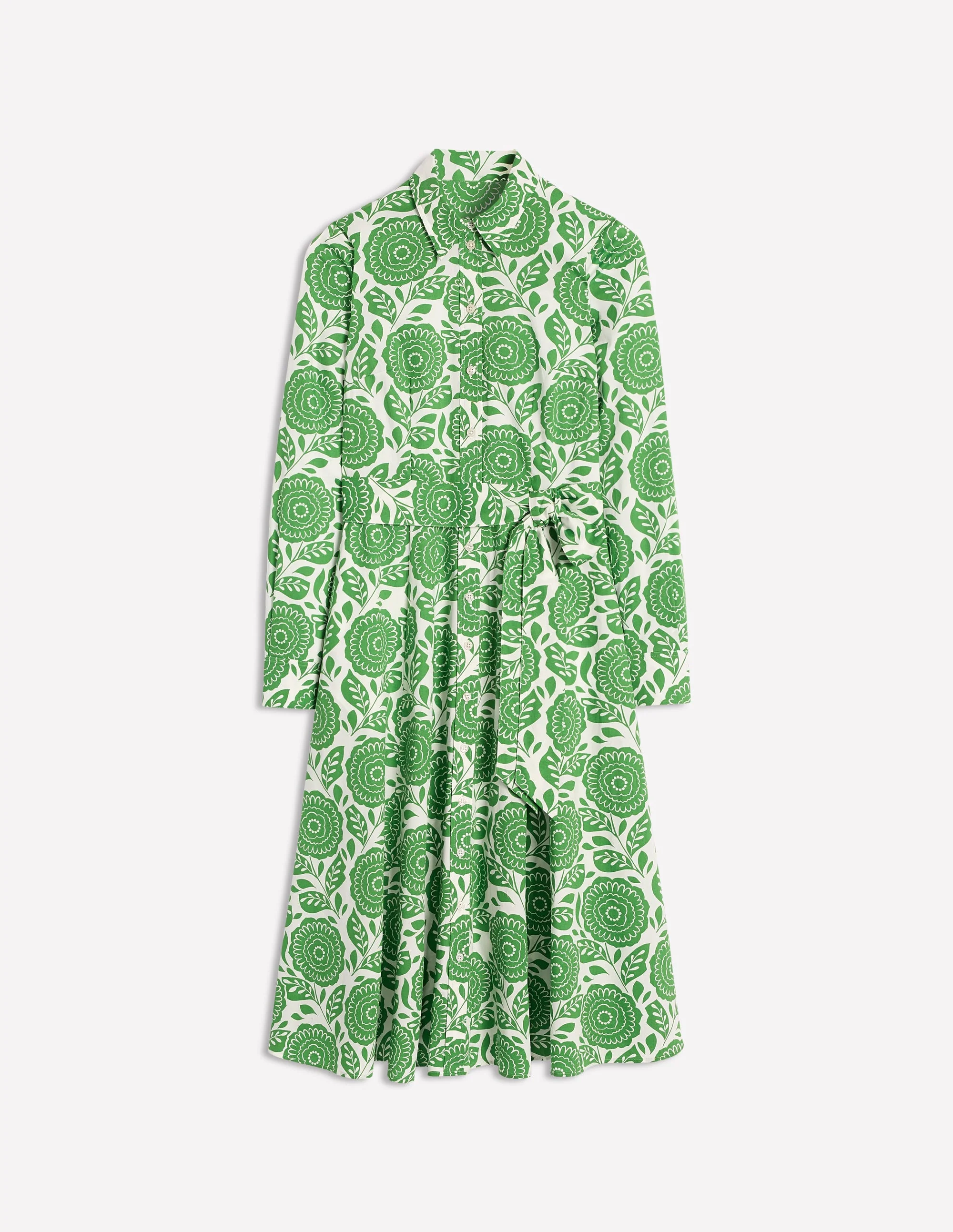 Amy Cotton Midi Shirt Dress-Paradise Green, Dahlia Stamp - Image 7