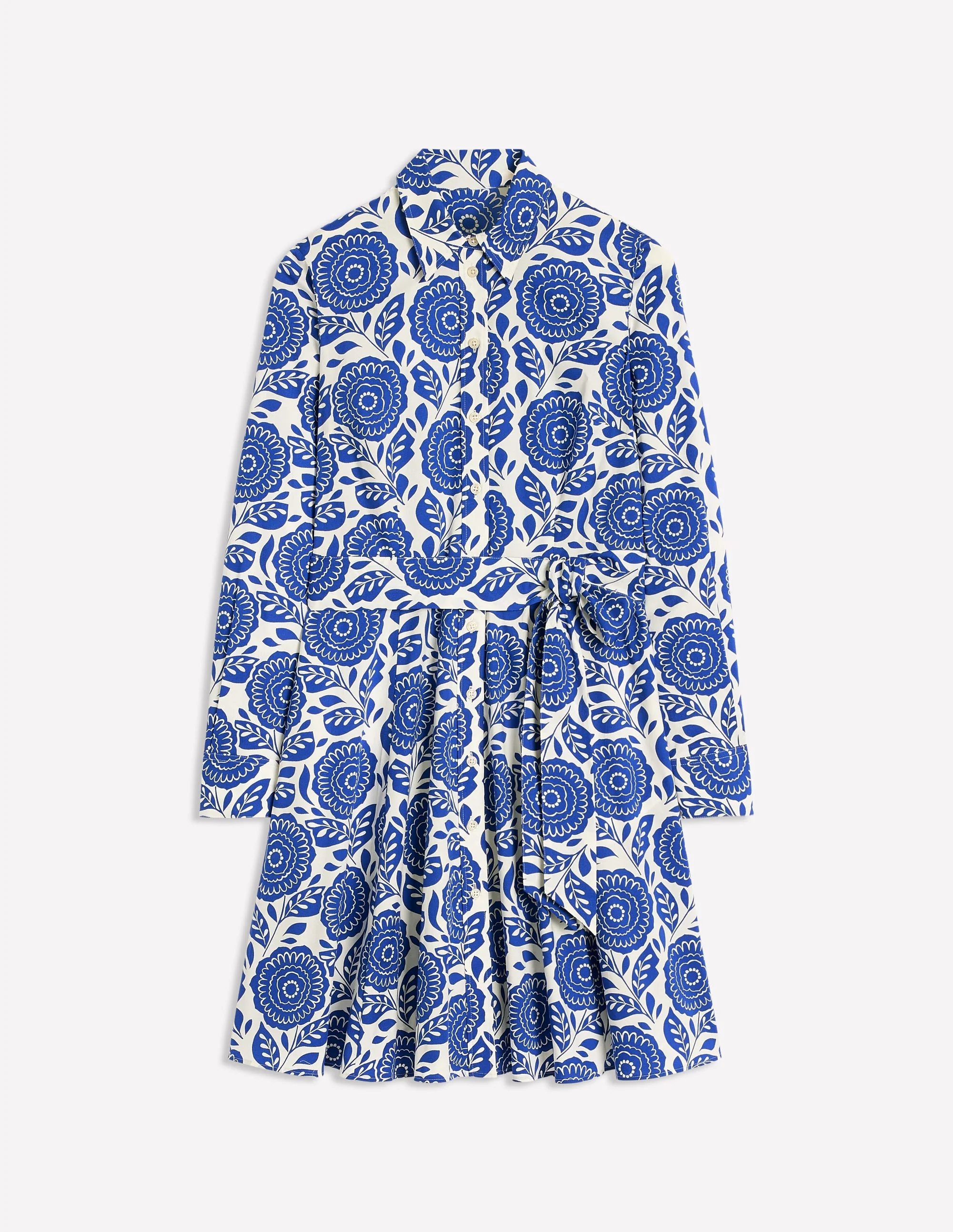 Amy Cotton Short Shirt Dress-Bright Blue, Dahlia Stamp - Image 5