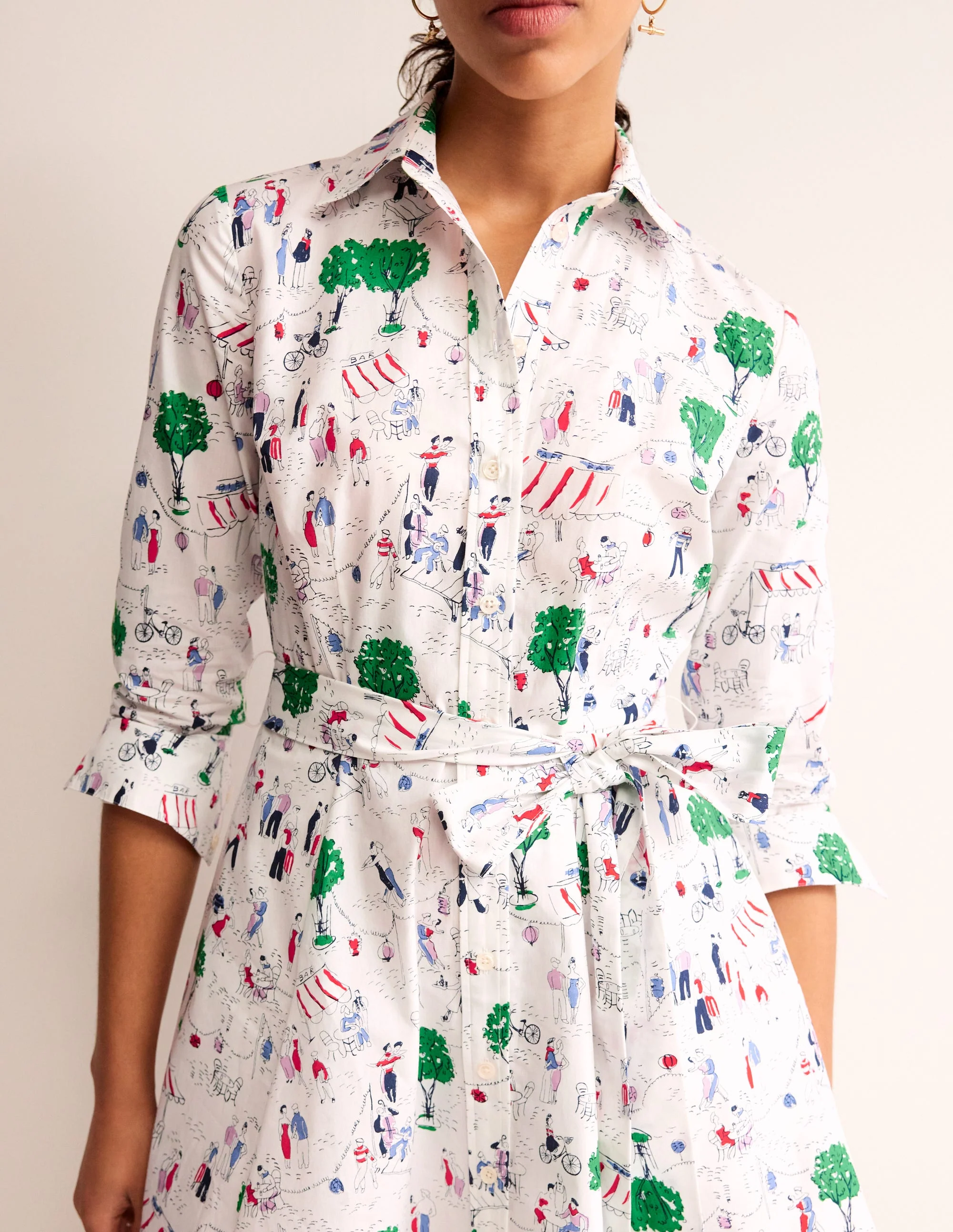 Amy Cotton Short Shirt Dress-Ivory, Paris Scene - Image 2