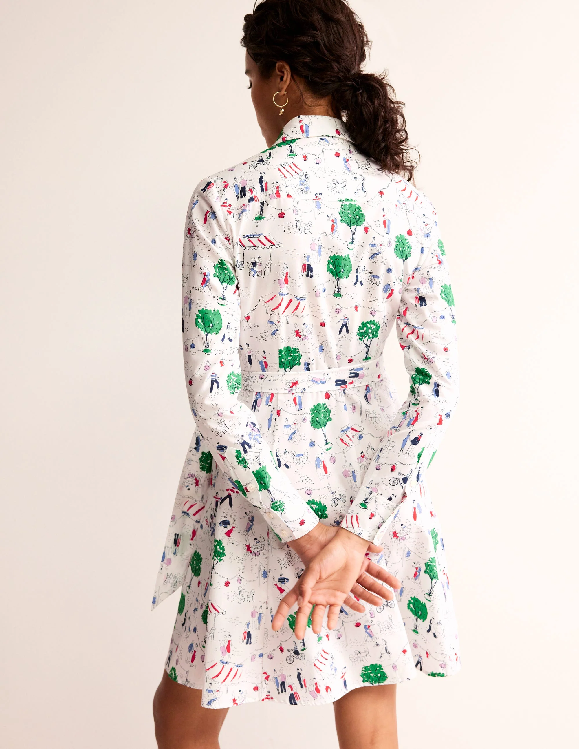 Amy Cotton Short Shirt Dress-Ivory, Paris Scene - Image 3