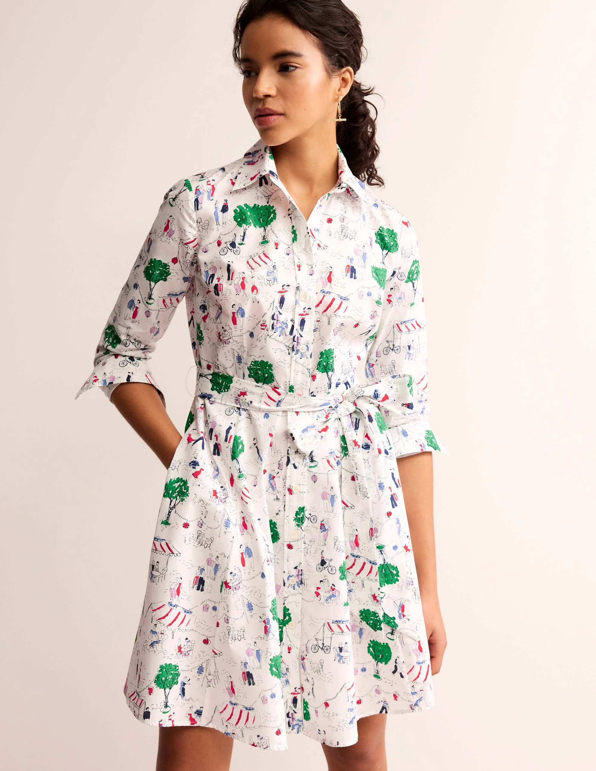 Amy Cotton Short Shirt Dress-Ivory, Paris Scene - Image 4