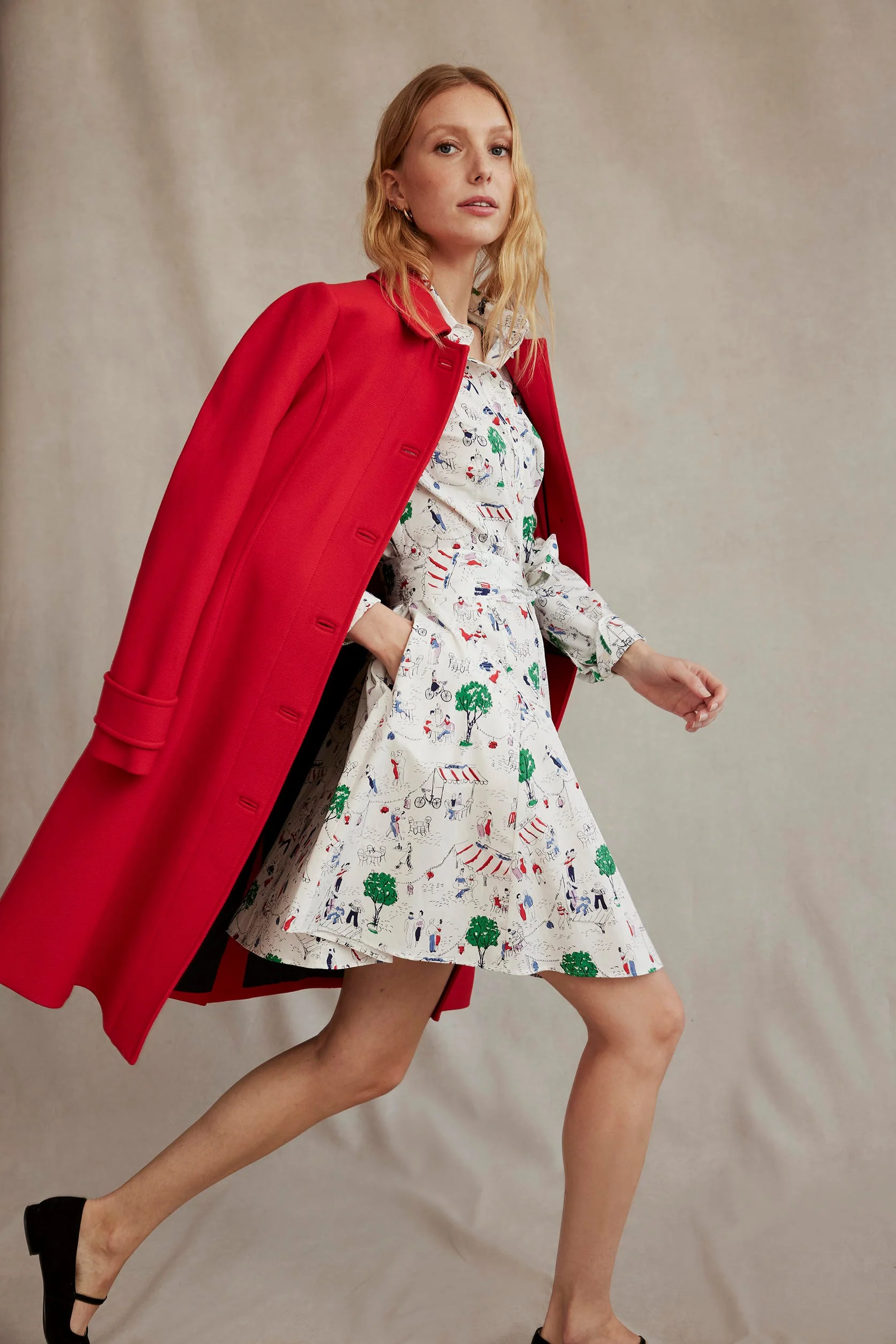 Amy Cotton Short Shirt Dress-Ivory, Paris Scene - Image 6