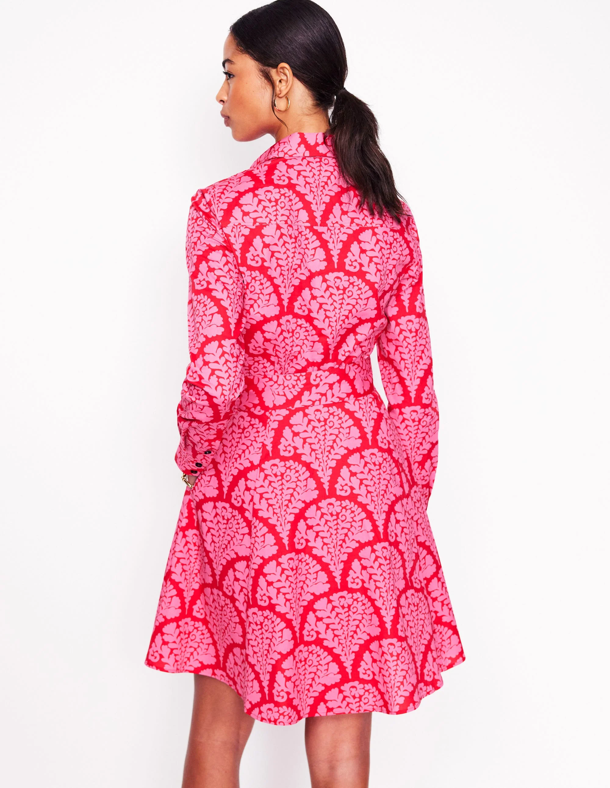 Amy Cotton Short Shirt Dress-Poppy Red, Blossomy - Image 3