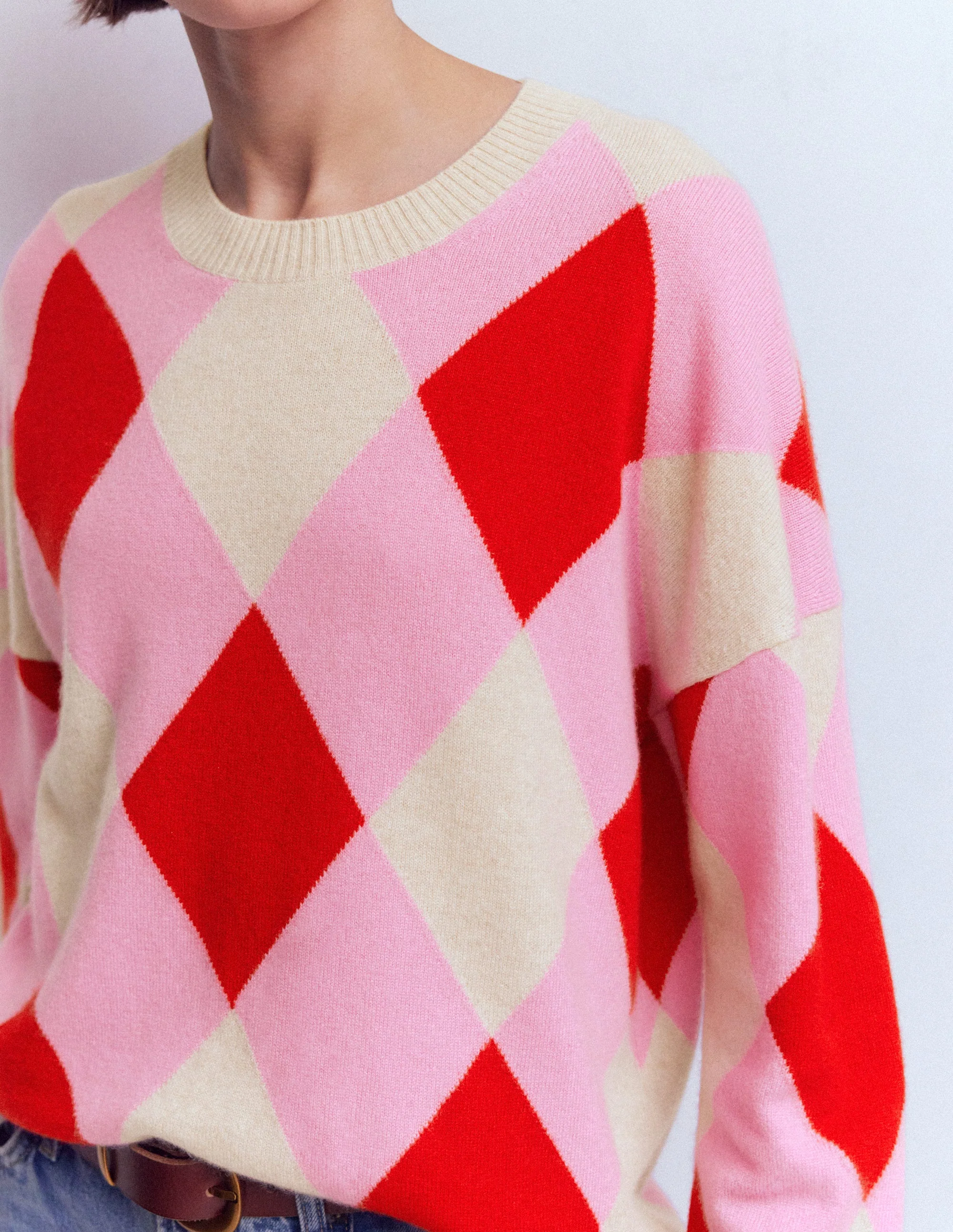 Anastasia Cashmere Sweater-Red and Pink Argyle - Image 2