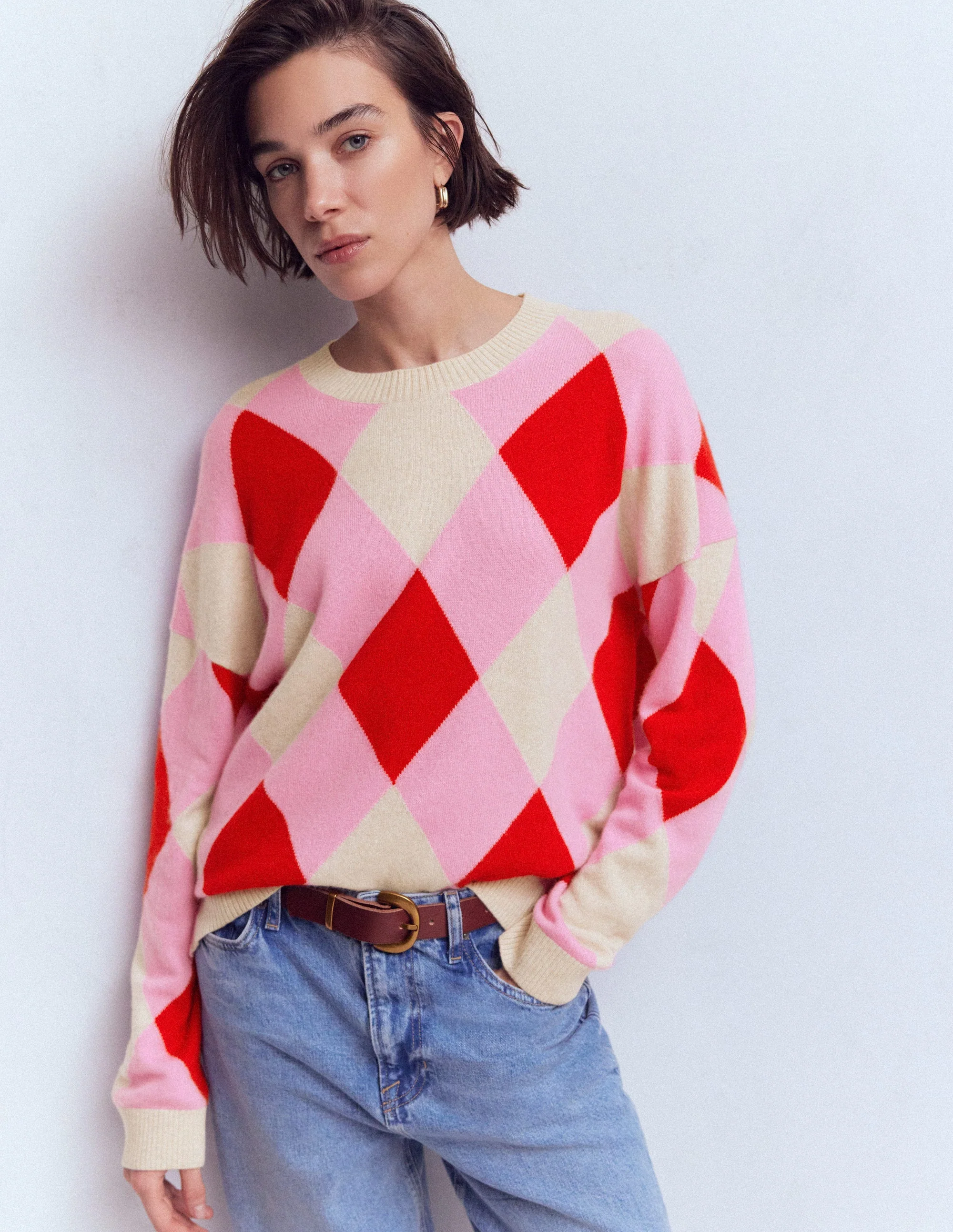 Anastasia Cashmere Sweater-Red and Pink Argyle - Image 4