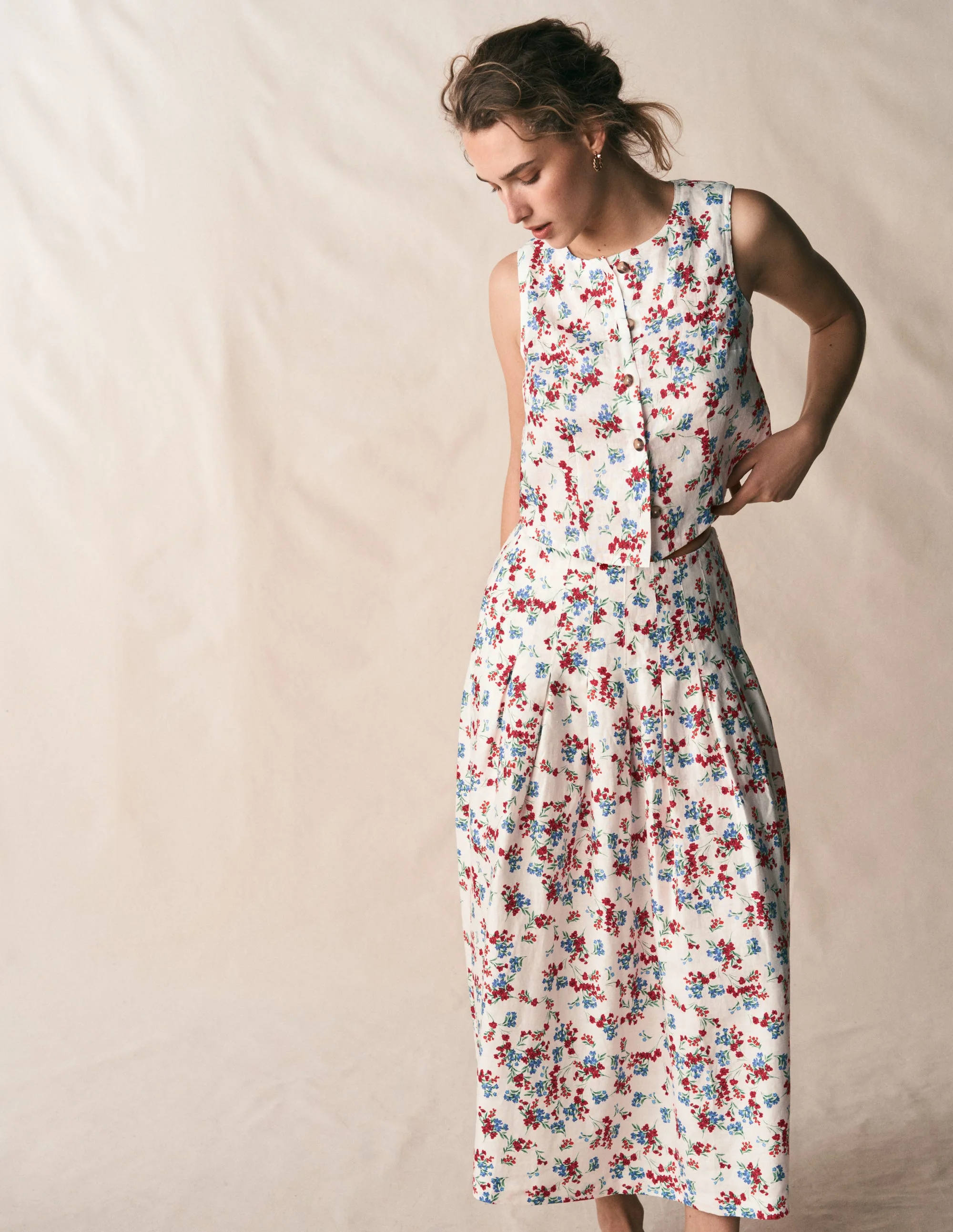 Andrea Linen Shell Top-Ivory, Bloom Scatter - Image 6