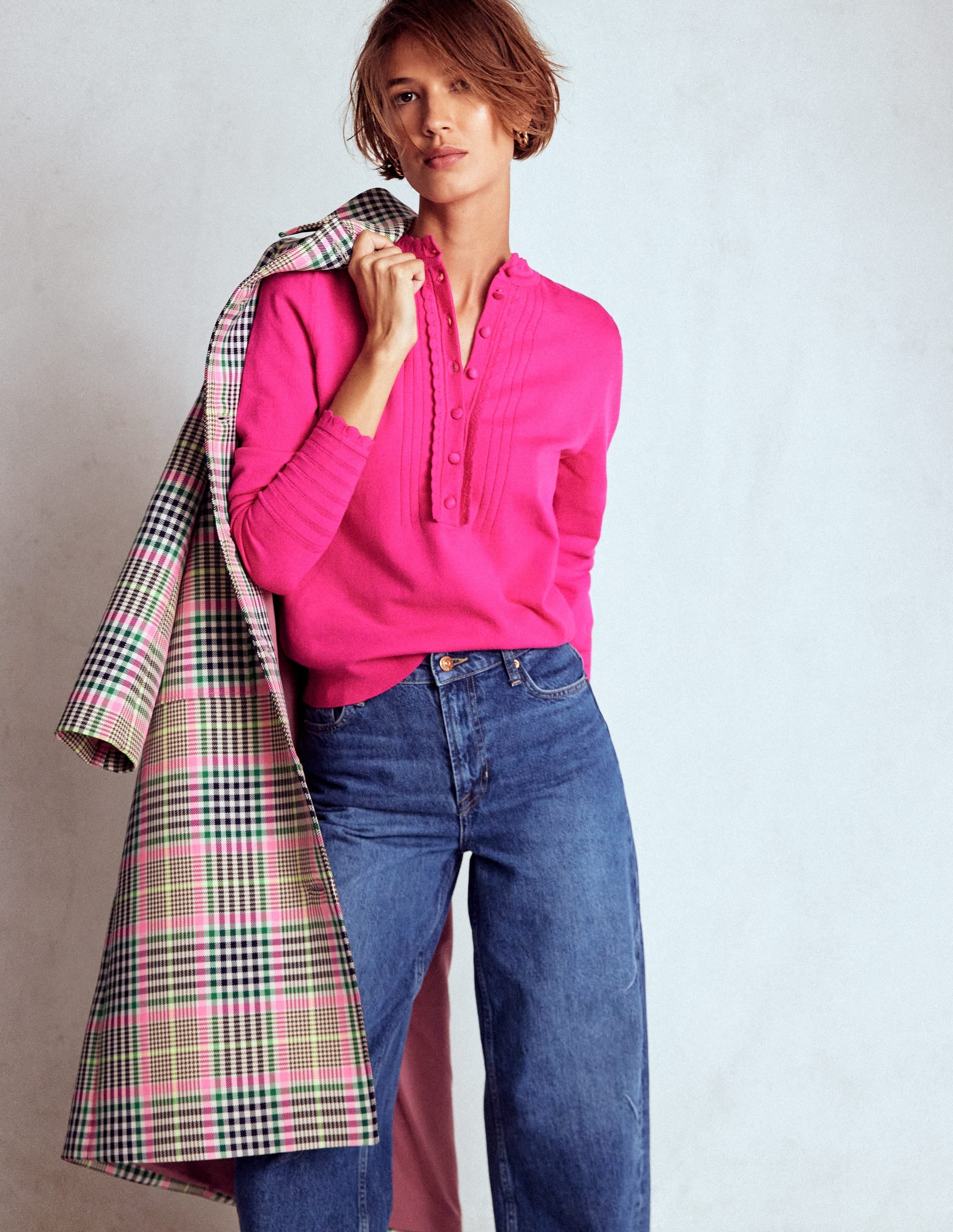 Angela Cotton Scallop Sweater-Pink Heather