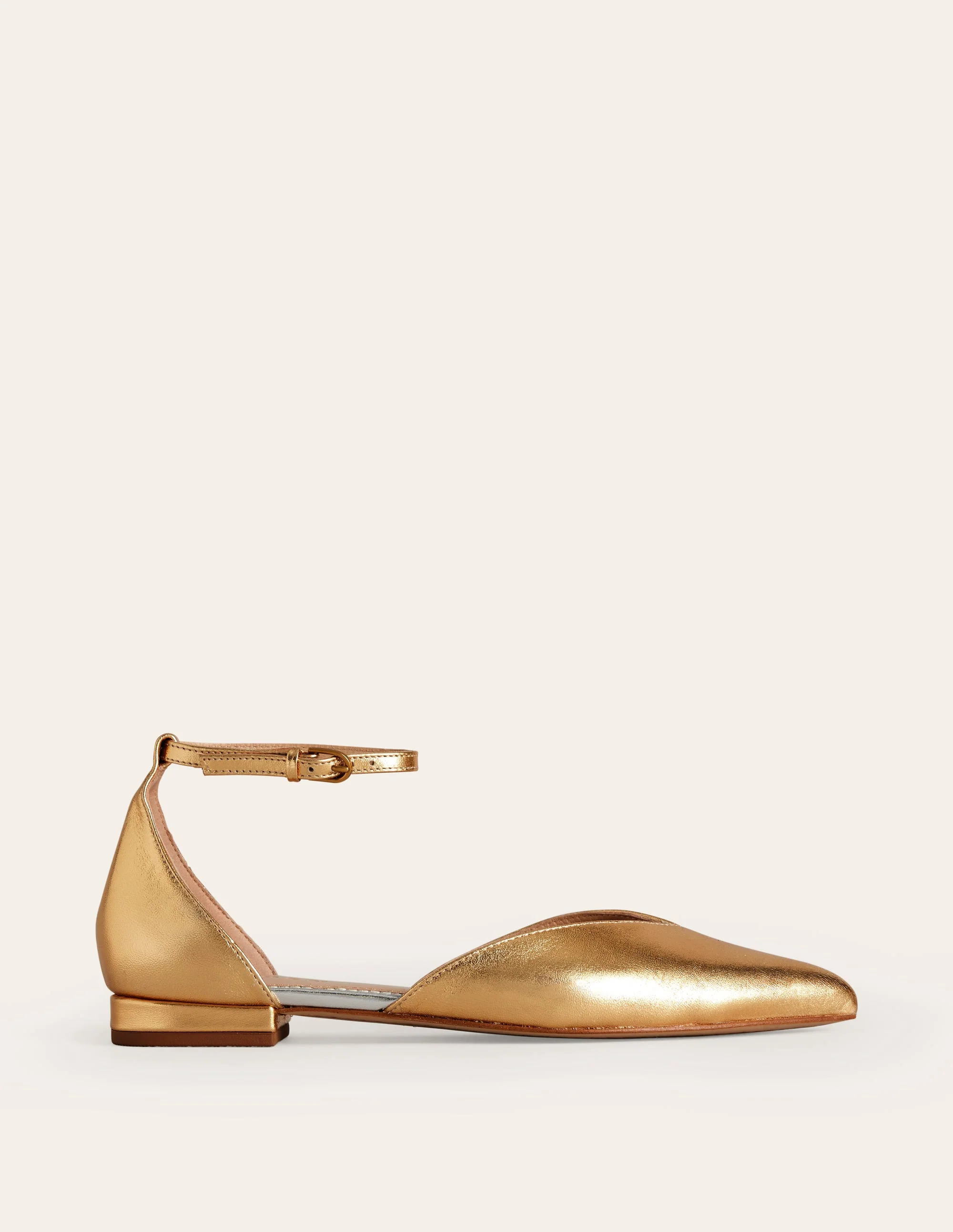 Ankle Strap Point Flats-Gold Metallic Leather - Image 2