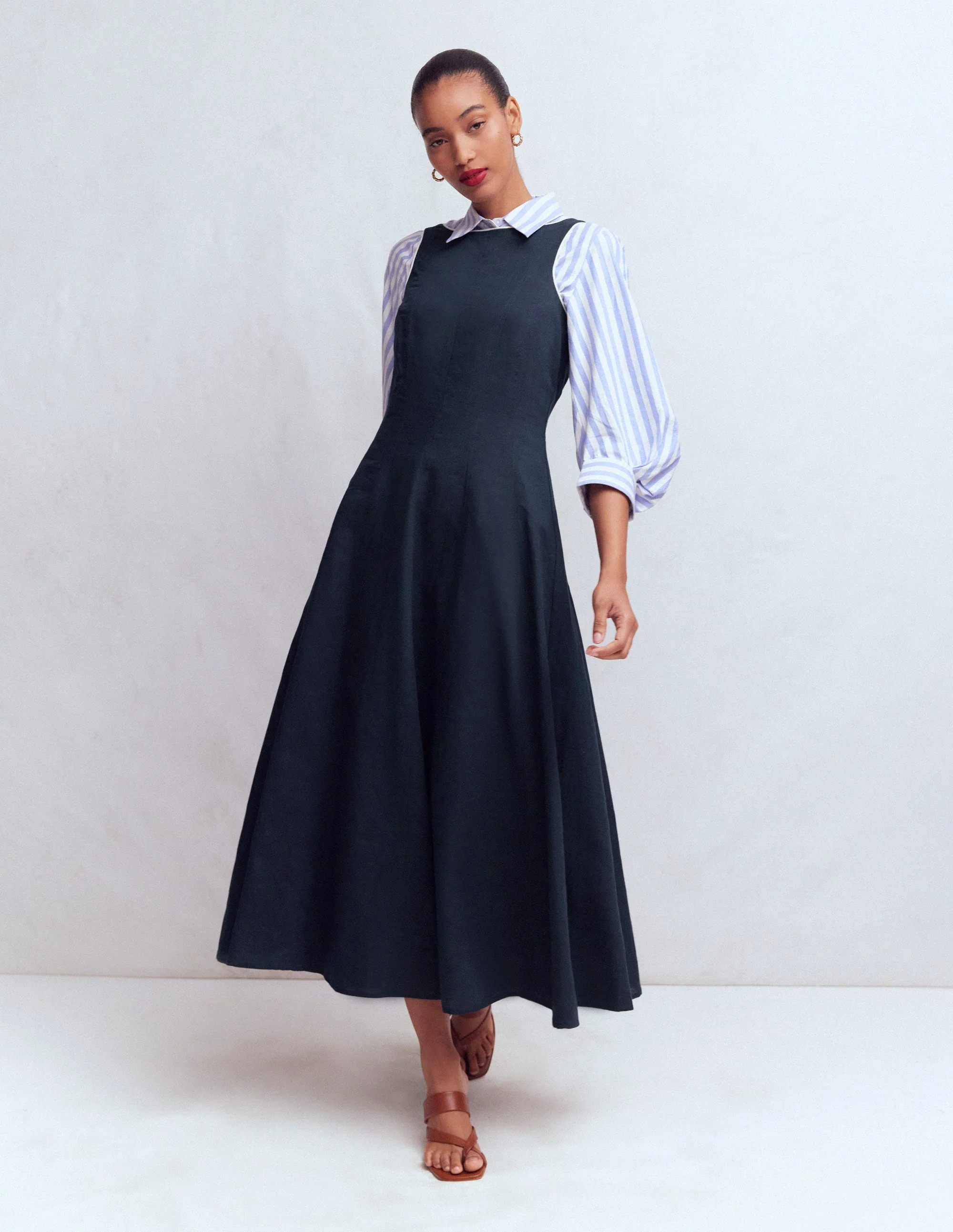 Annet Linen Blend Midi Dress-Navy - Image 4