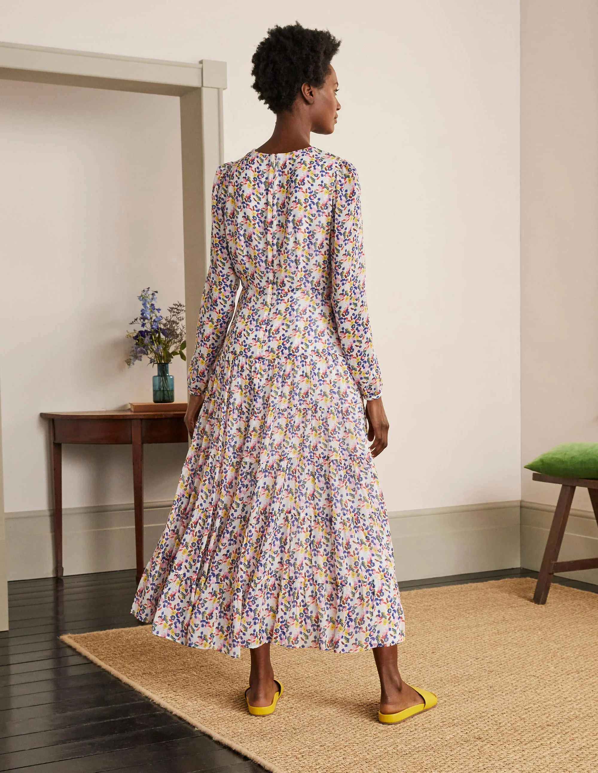 Annie Tiered Midi Dress-Ivory, Peony Burst Small - Image 2