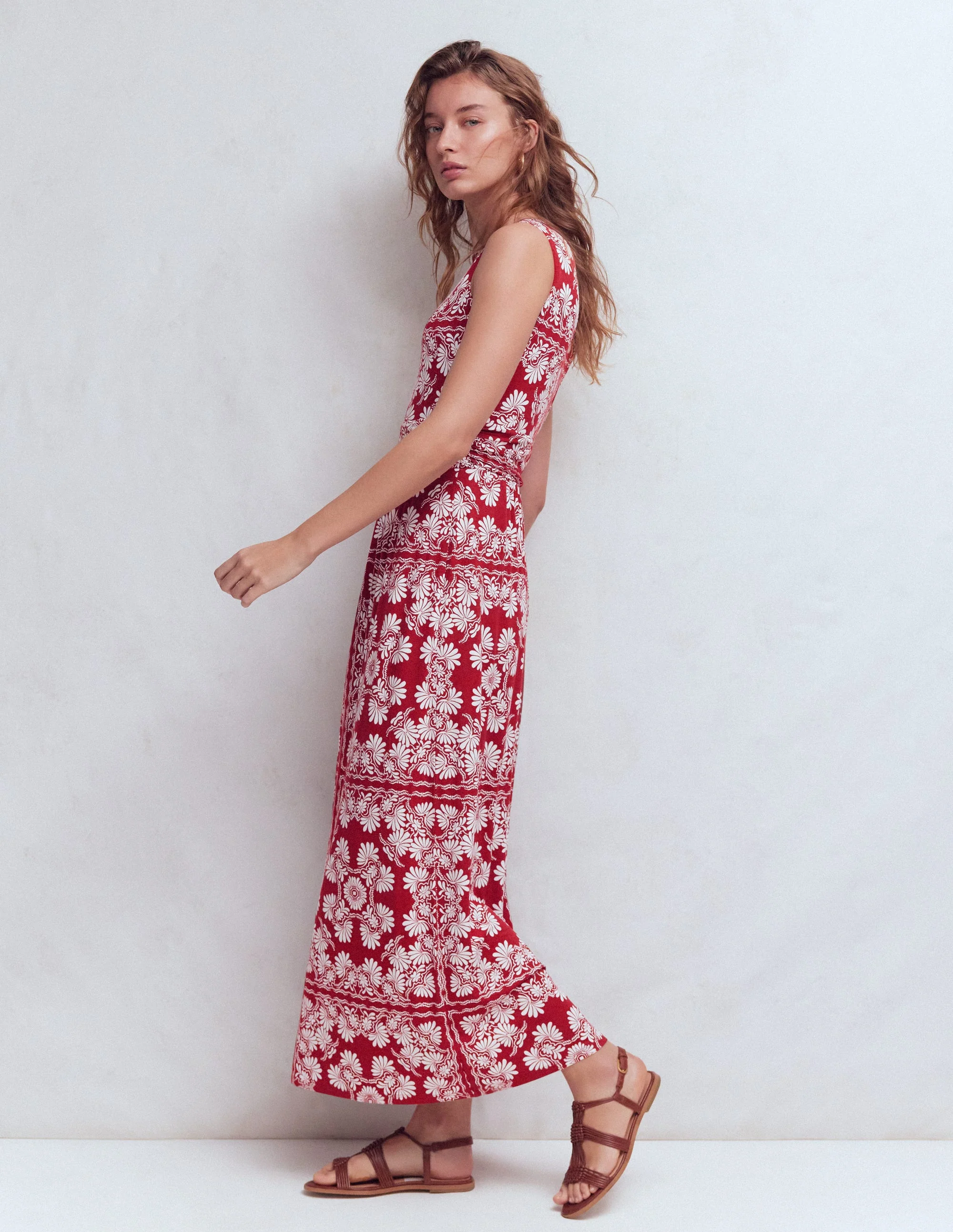 Antonia Jersey Maxi Dress-Rich Chestnut, Botanical Charm - Image 2