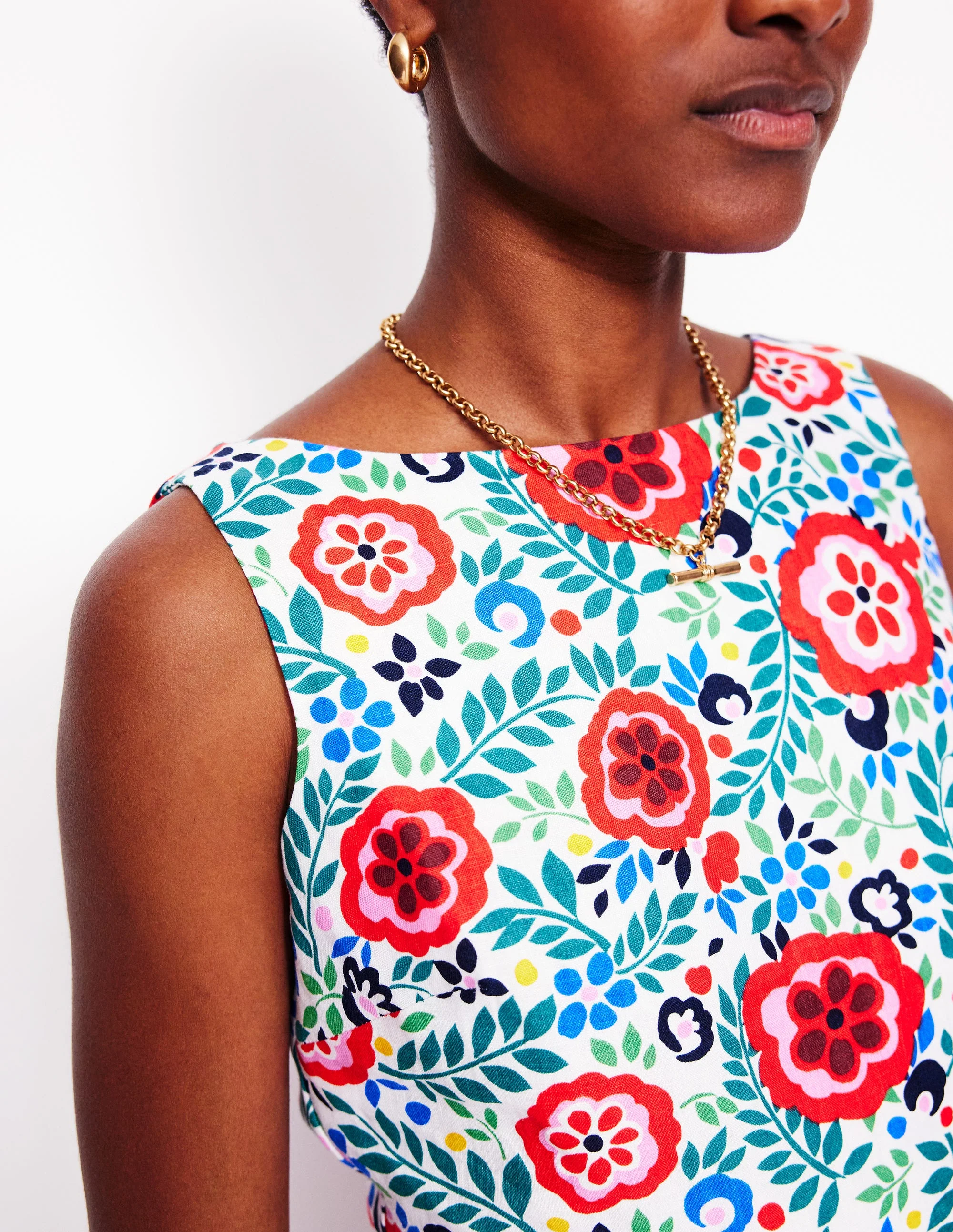 Anya Sleeveless Linen Dress-Multi, Foliage Scatter - Image 2