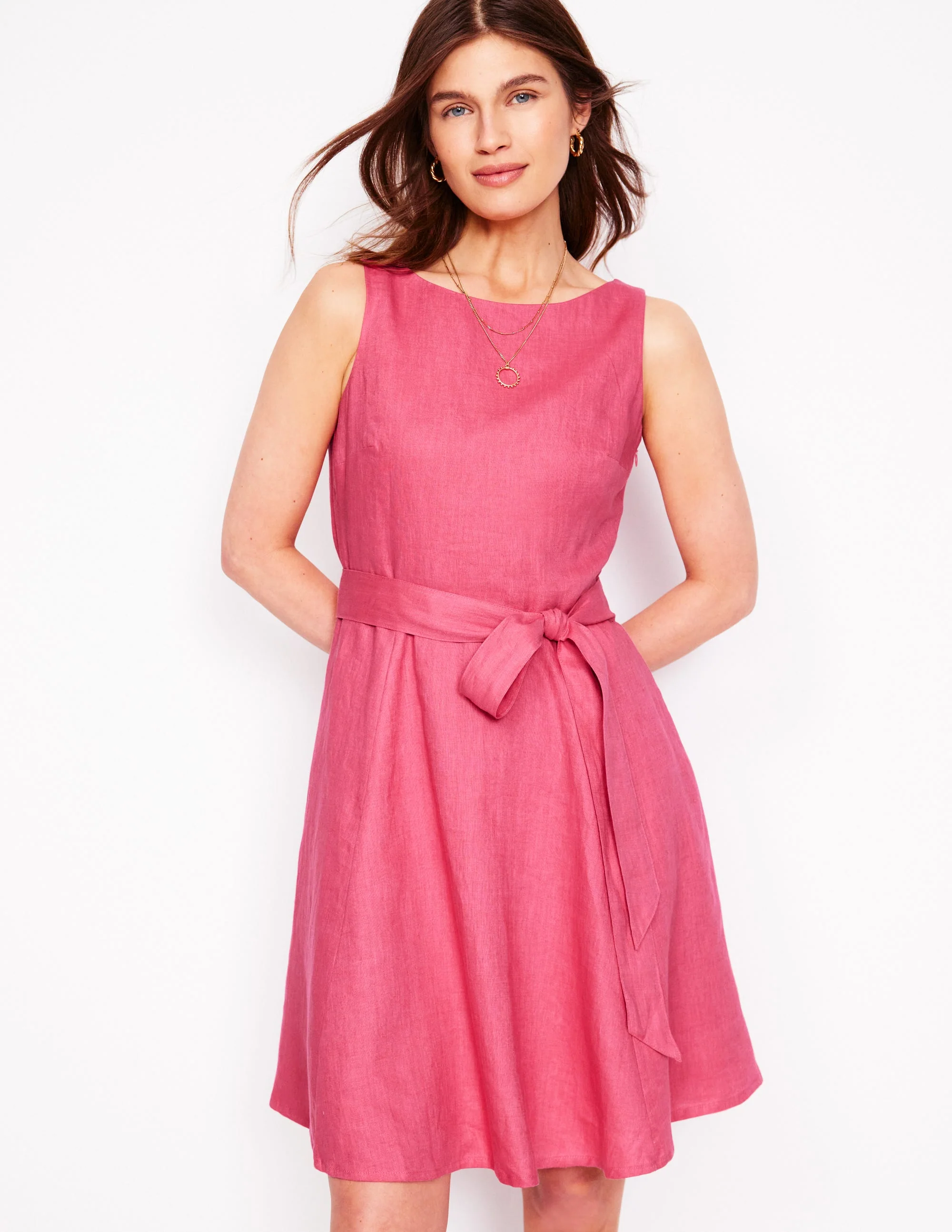 Anya Sleeveless Linen Dress-Rose Pink - Image 4