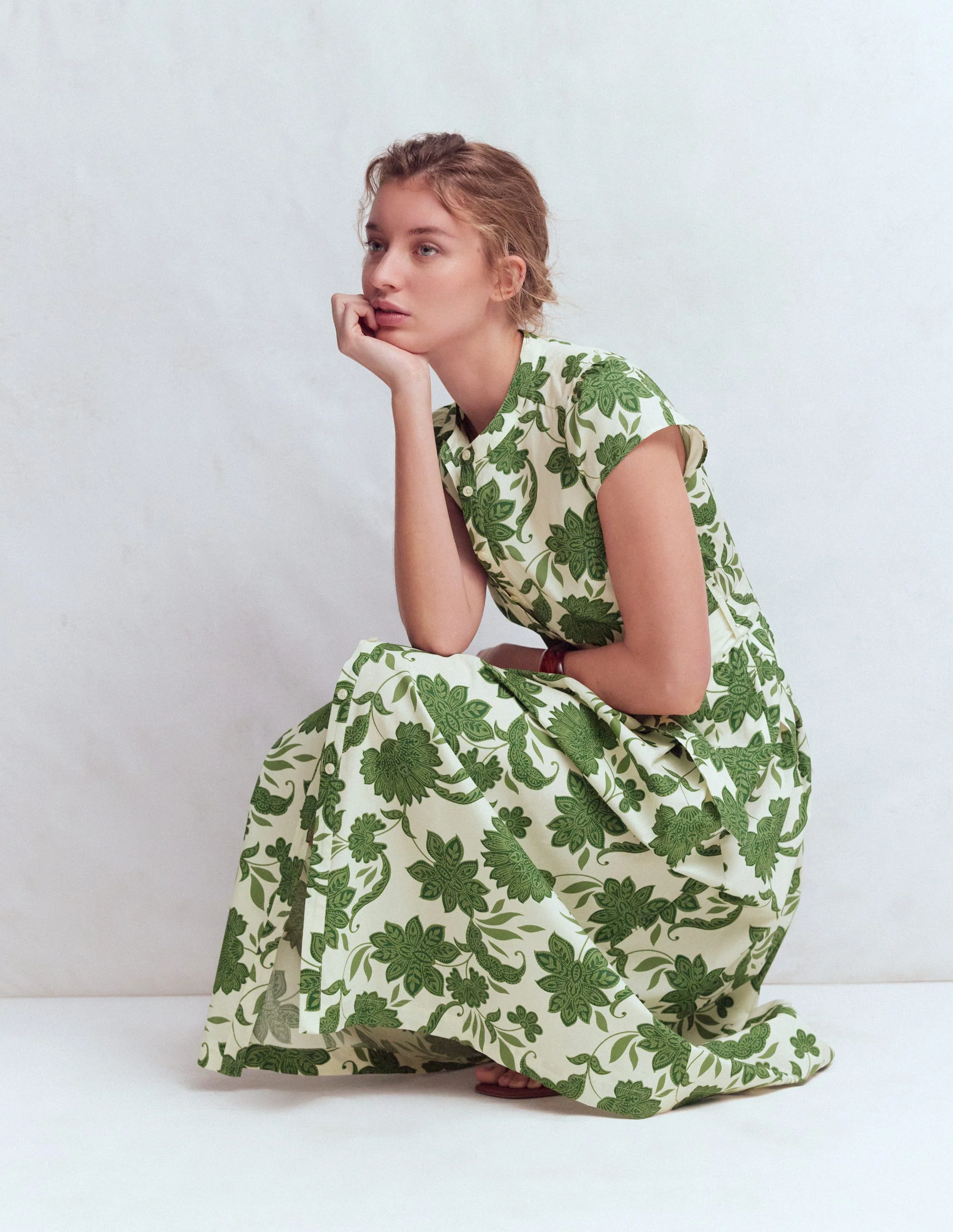 Arabella Cotton Maxi Dress-Green Elegant Blossom - Image 5