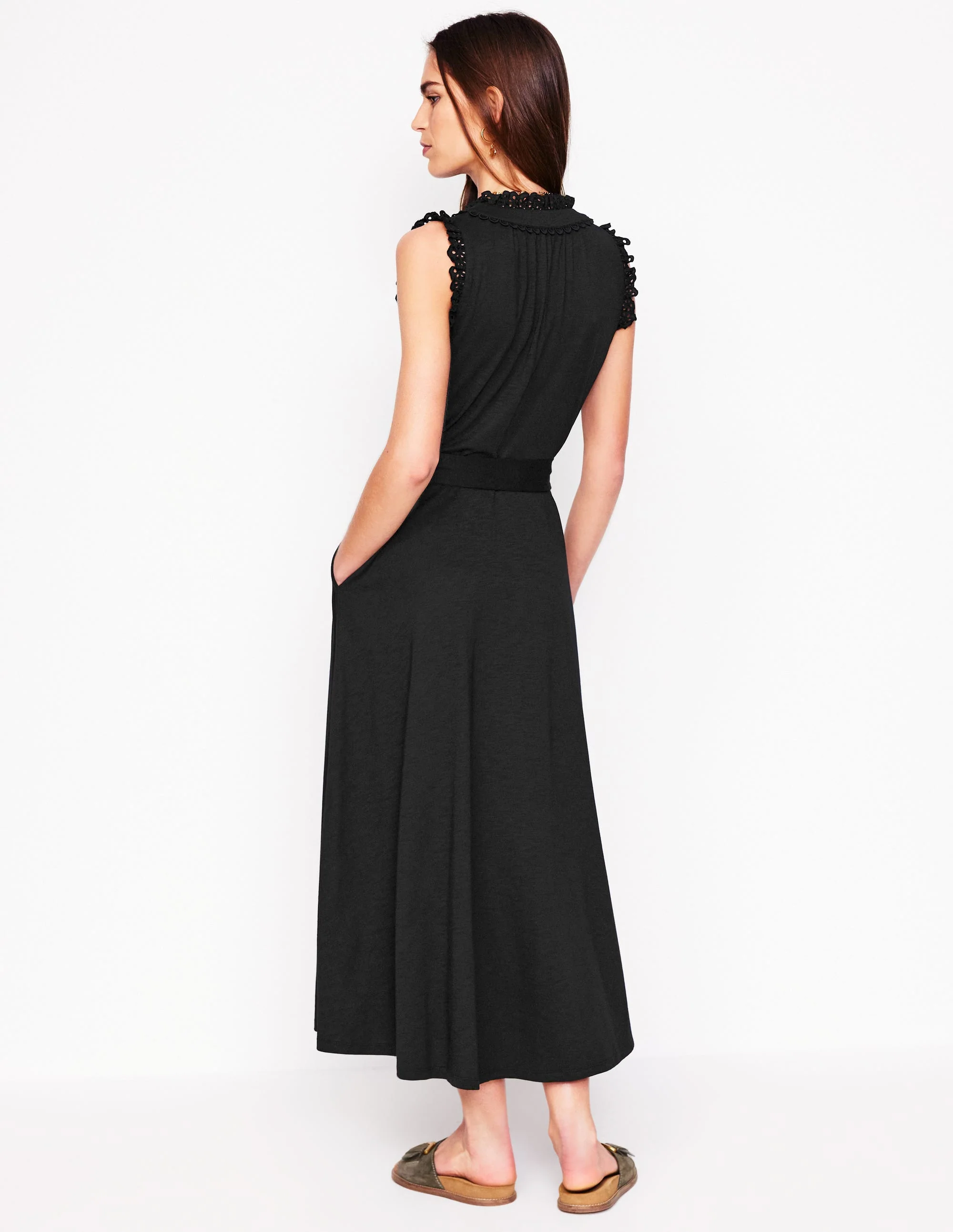 Aria Broderie Trim Midi Dress-Black - Image 3