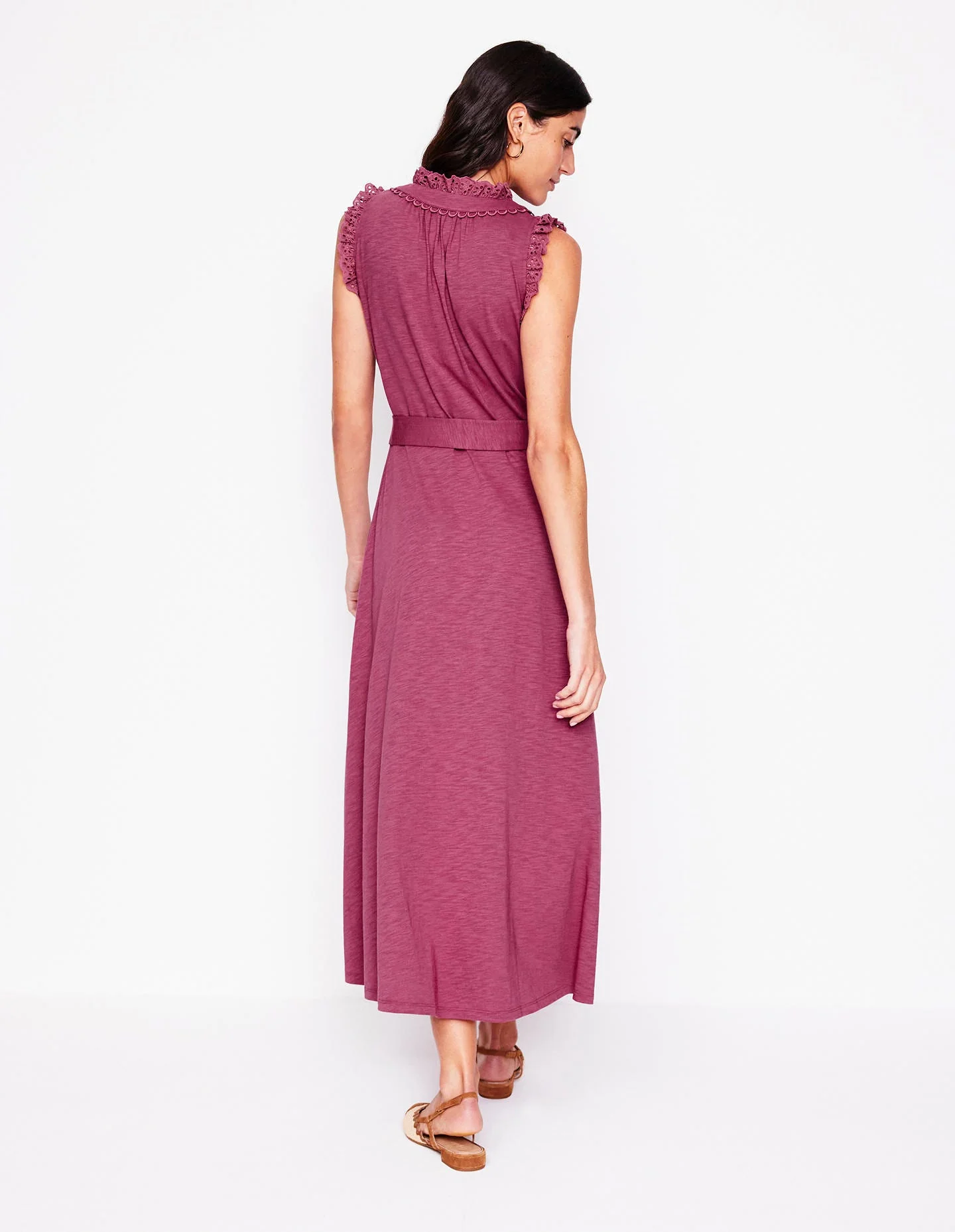 Aria Broderie Trim Midi Dress-Plum Purple - Image 3